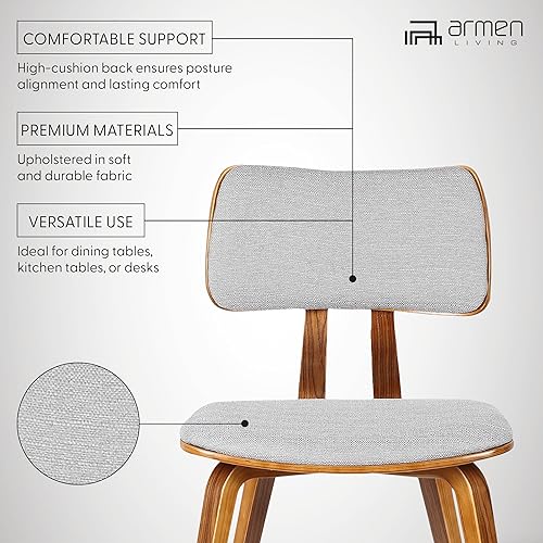 Miniatura 3 de Armen Living Jaguar - Silla de comedor moderna de mediados de siglo para mesa de cocina, escritorio, tocador en tela gris y acabado de madera de