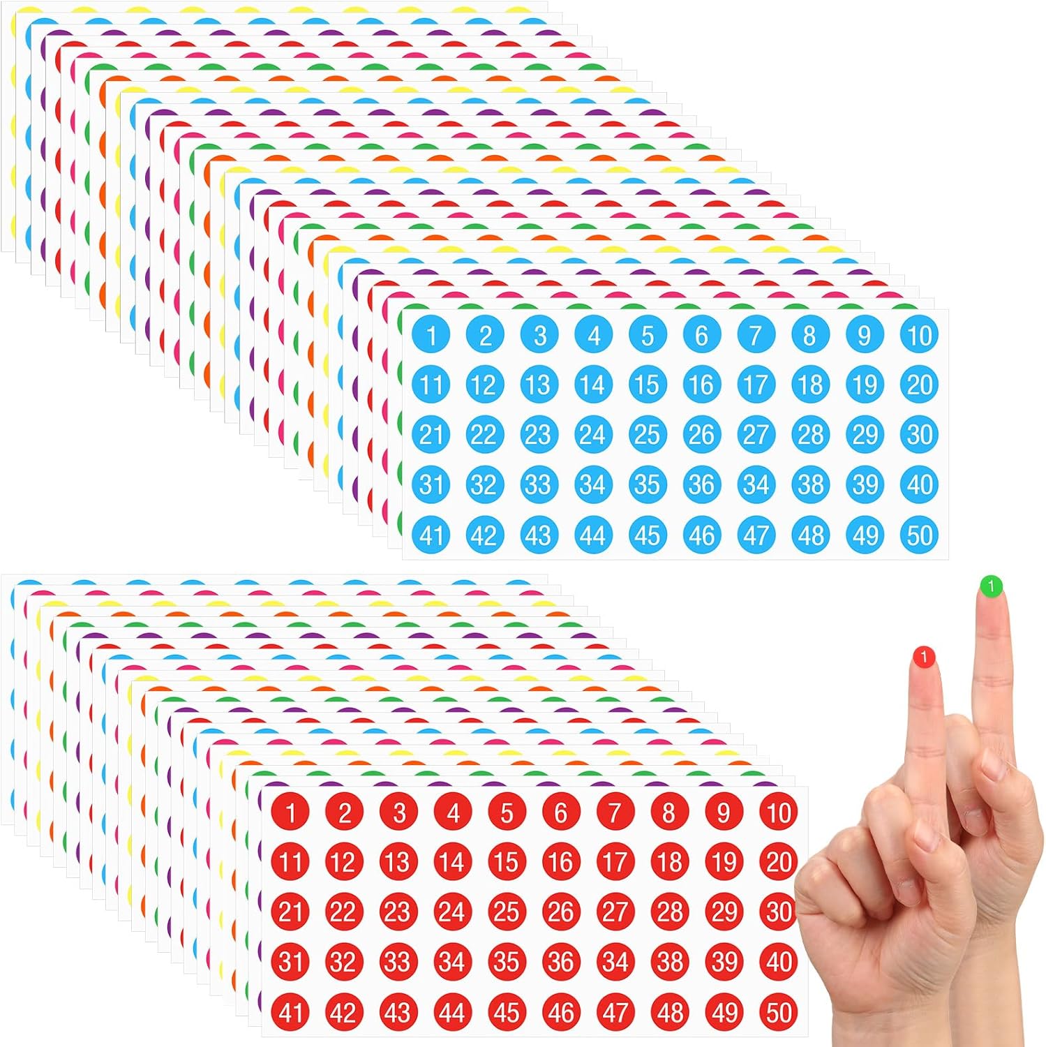 Clabby 50 Sheets 1 to 50 Number Stickers Consecutive Vinyl Number Labels 0.4 Inch Self Adhesive Decal for Inventory, Storage, Boxes, Classification, Organizing, Indoors and Outdoors (Multicolor)