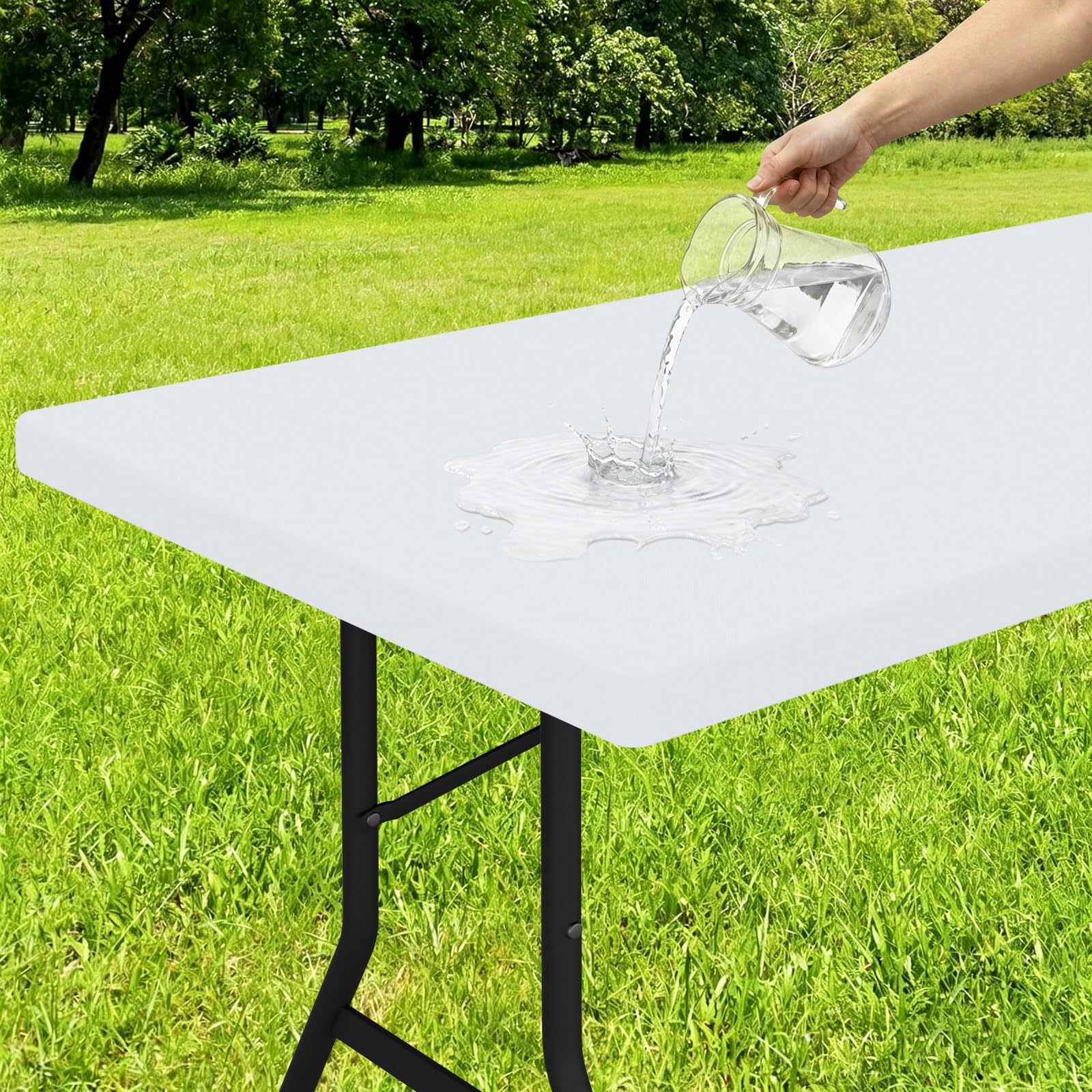 Smiry Rectangle Tablecloth, Elastic Fitted Flannel Backed Vinyl Tablecloths for 8ft Folding Tables, Waterproof Wipeable Table Covers for Indoor, Outdoor, Picnic and Camping (White, 36"x96")