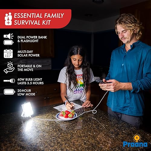 Miniatura 5 de PRAANA Kit de supervivencia solar 3 en 1  Linterna de emergencia, banco de energía USB-C de 5000 mAh y panel de 7 W  Mantente iluminado en apagones