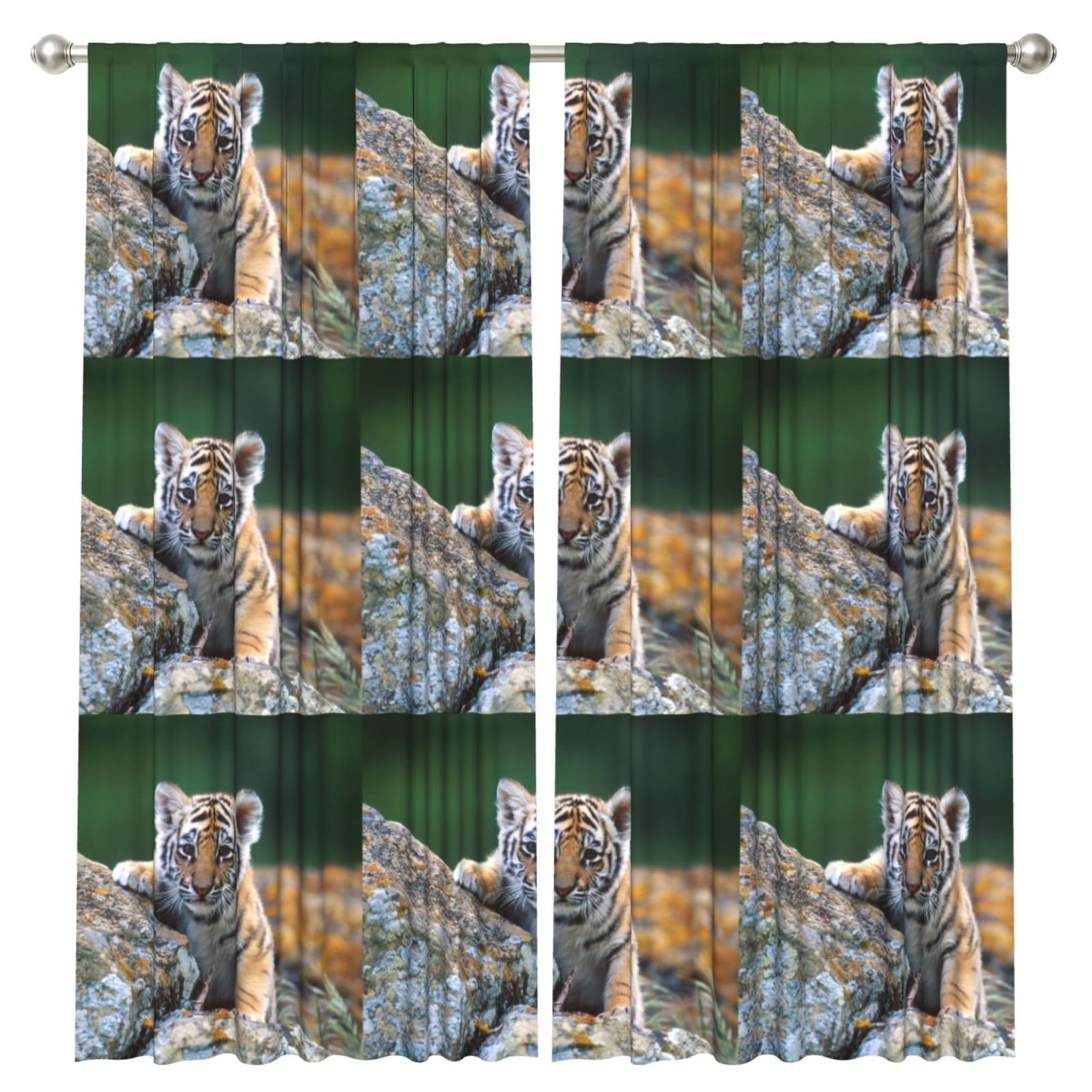 InOmak Cute Tiger, 2 Panels Window Curtains 52 x 84 Inch Blackout Curtains for Living Room Bedroom