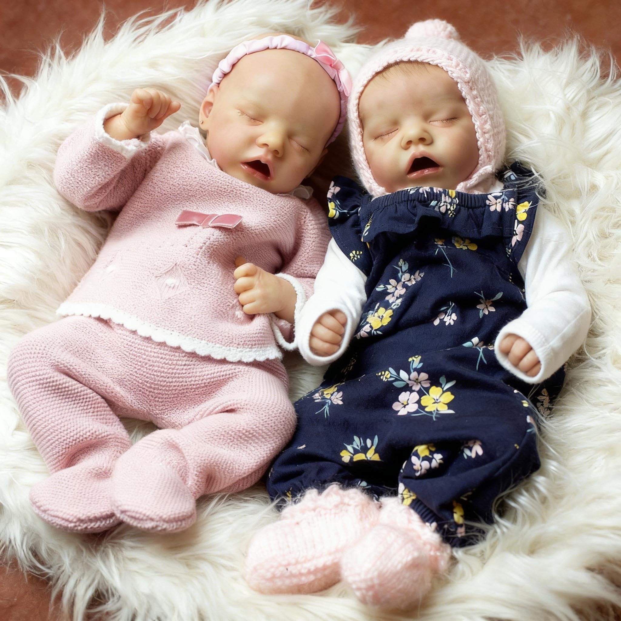 RXDOLL Reborn Baby Dolls silikonowe winylowe bliźniaczki dla dziewczynki, 45 cm, w pełni silikonowe, realistyczne, śpiące niemowlęta, realistyczne noworodki, bliźniaki, lalki, zabawka dla dzieci