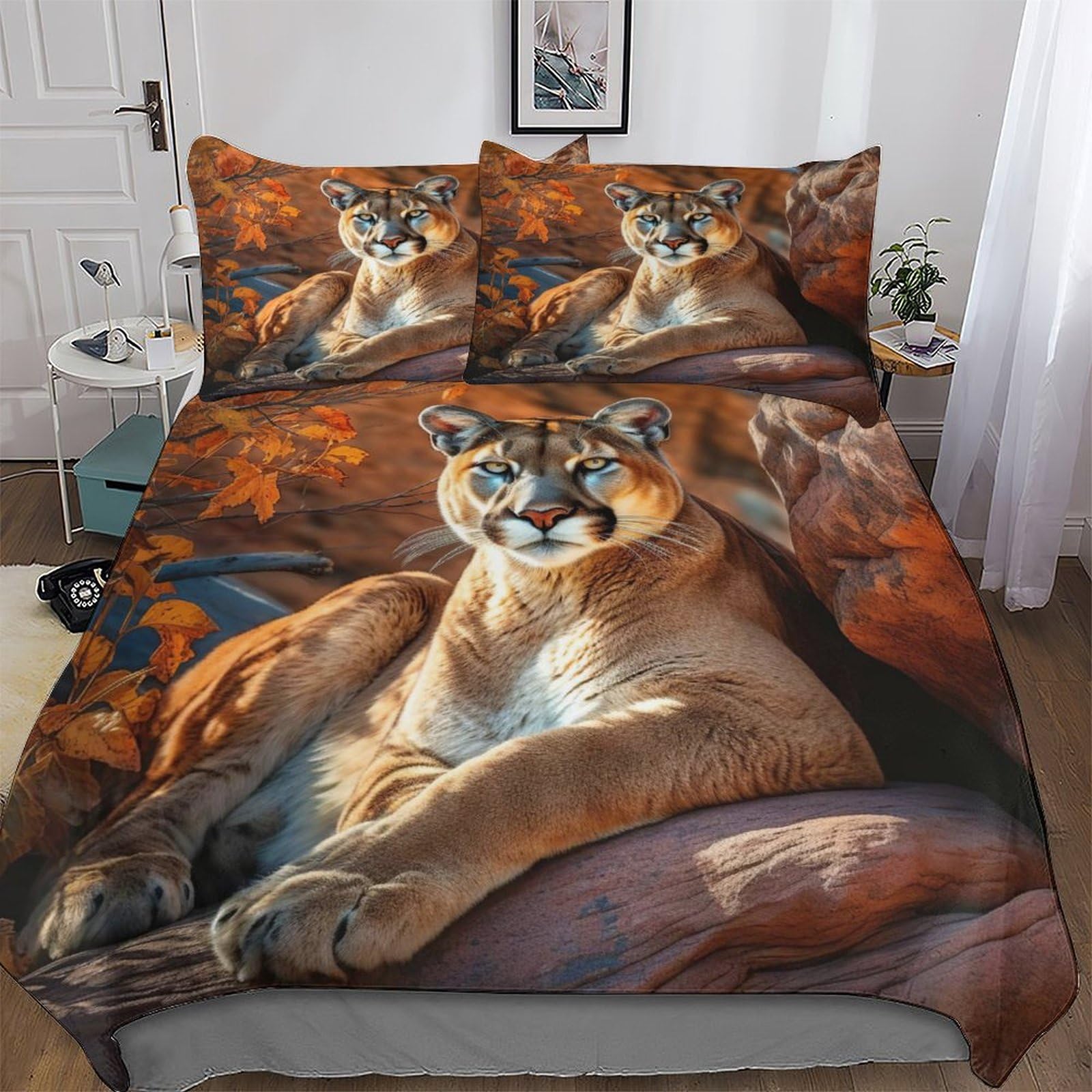 Housse de couette lion 220x240 parure de lit microfibre douce King 3 pièces
