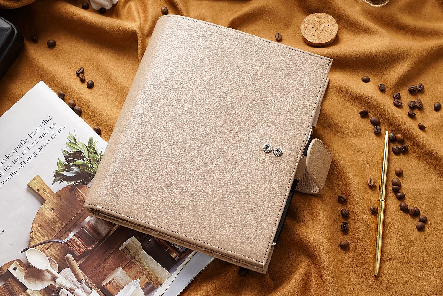 Moterm A5 Luxe Raccoglitore con Anelli - Organizer in Vero Cuoio (Ghiaia-Taupe, Anello da 30mm)