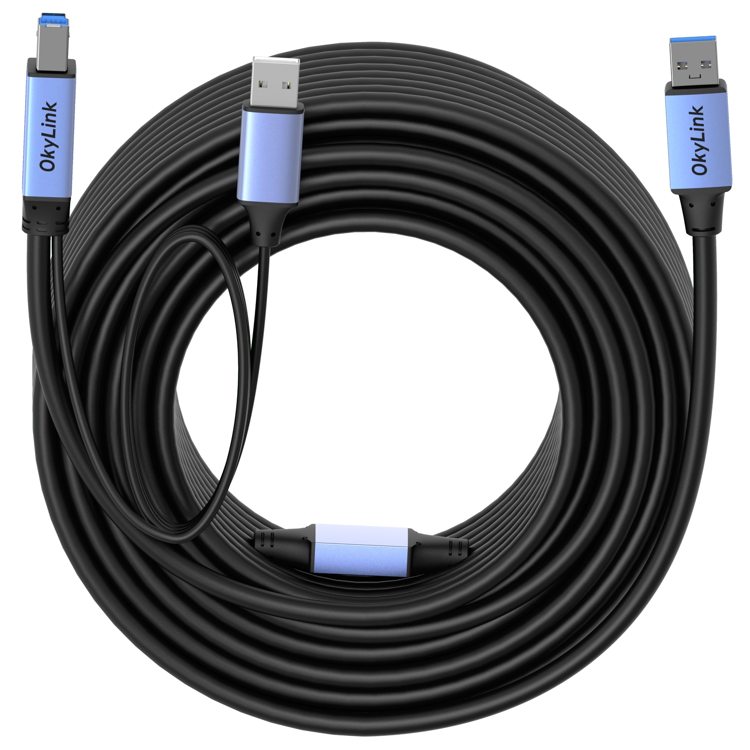 OkyLink Cavo ripetitore attivo USB 3.0, da A a B, maschio a maschio, 5 Gbps, 19,8 m | 20M, 3.2 Gen 1, fornito con alimentazione, per stampa professionale, scansione