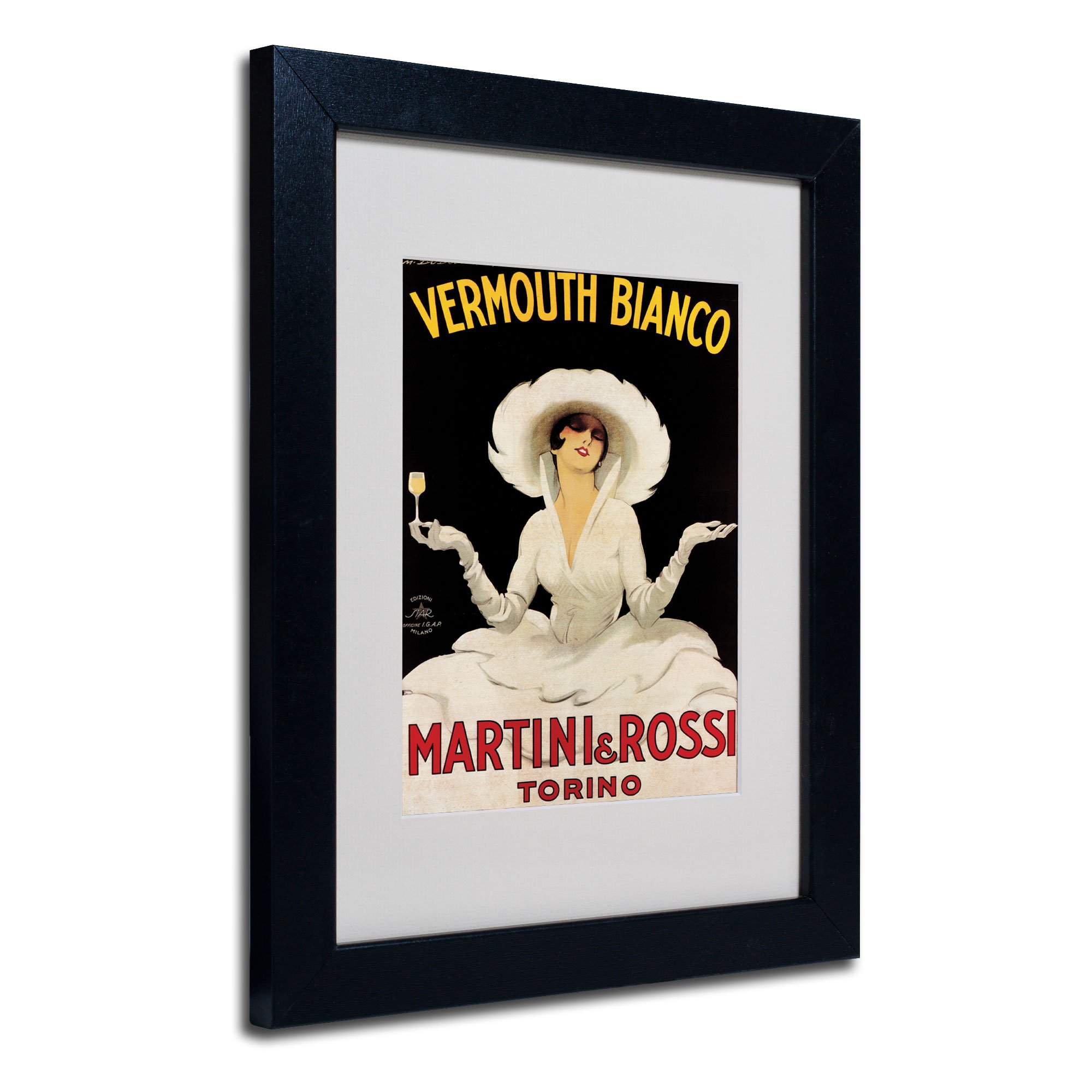Vermouth Bianco Martini and Rossi by Marcello Dudovich Canvas Artwork in Black Frame, 11 by 14-Inch