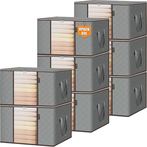 Miniatura 11 de BALEINE Paquete de 6 bolsas de almacenamiento de ropa, contenedores de almacenamiento de 16 galones con asa reforzada, cremallera resistente,