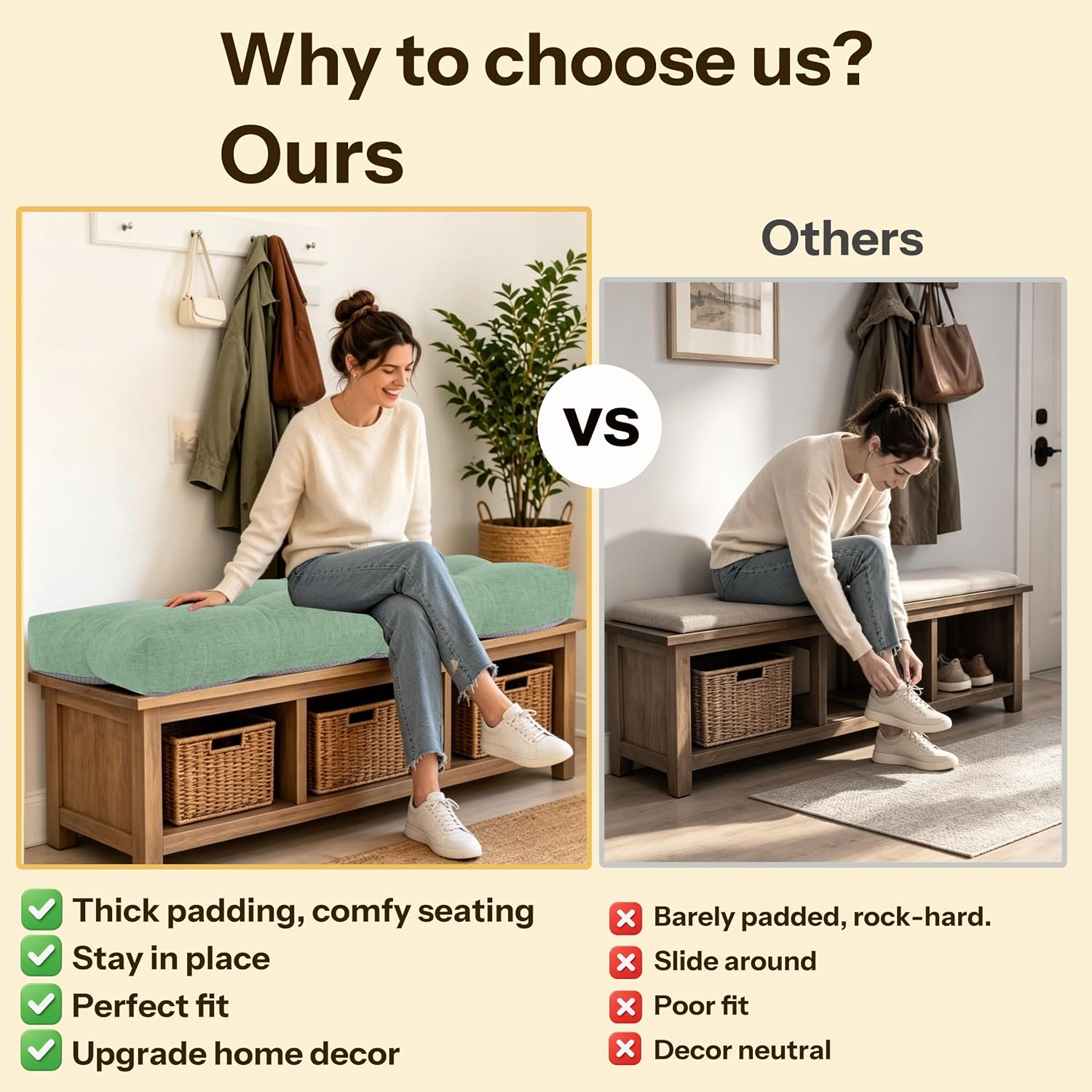 Bench Cushion for Indoor Furniture 36"x14"x4" Sage Green 1 Pack
