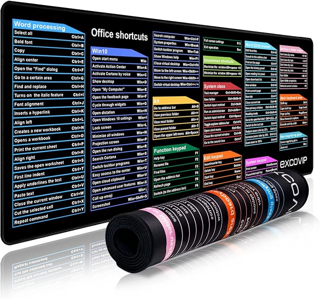 YISK Large Gaming Mouse Pad, Long XXL Mousepad, Office Shortcut Mouse Pad, Extended Computer Mouse Pad/Desk Mat with Stitched Edges for Gamer, Office, Home (800x300mm)