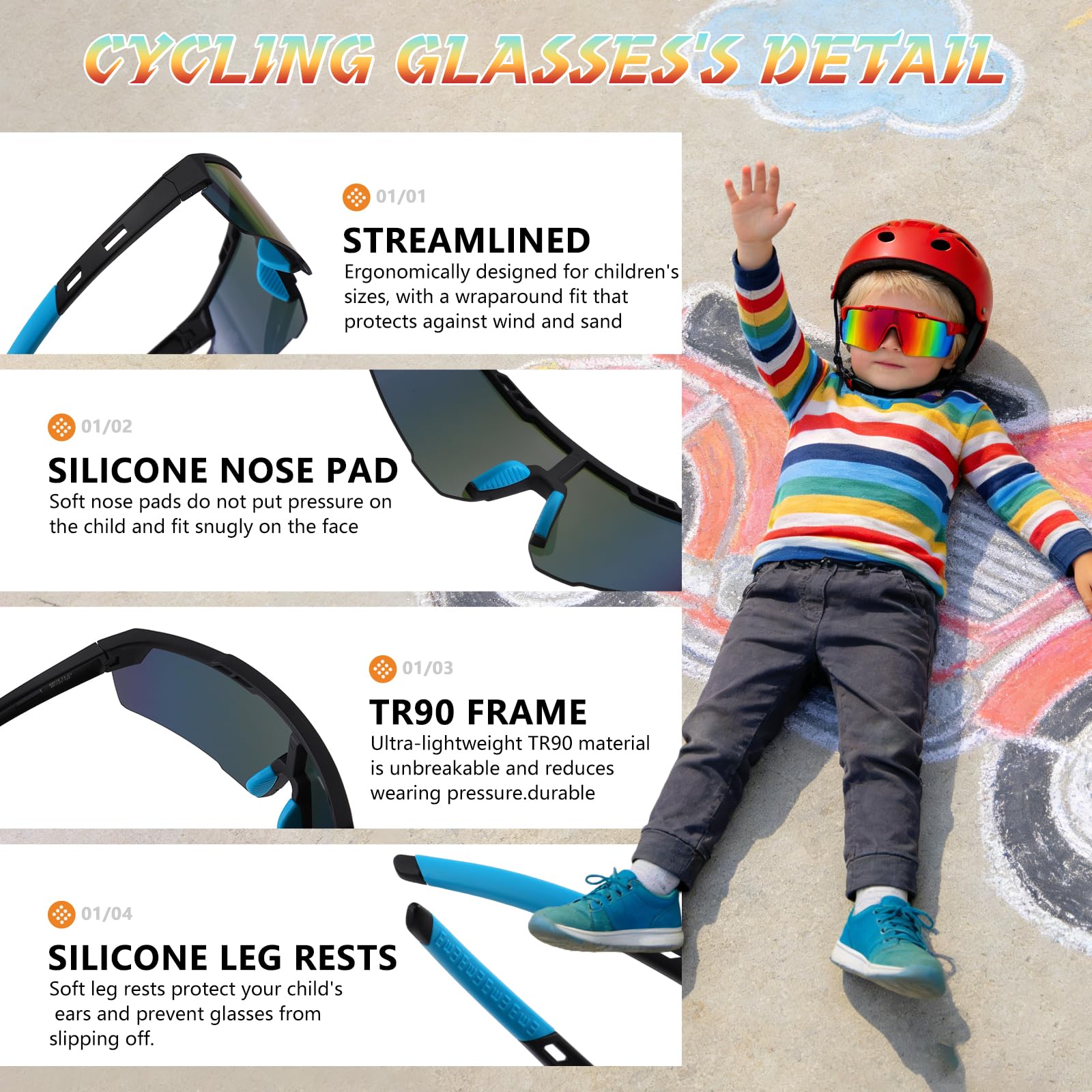 Sonnenbrille Kinder Fahrradbrille Jungen Mädchen - TR90 Flexiblem Rahmen Schnelle Brille Verspiegelt Jugendliche Sportbrille für UV Schutz