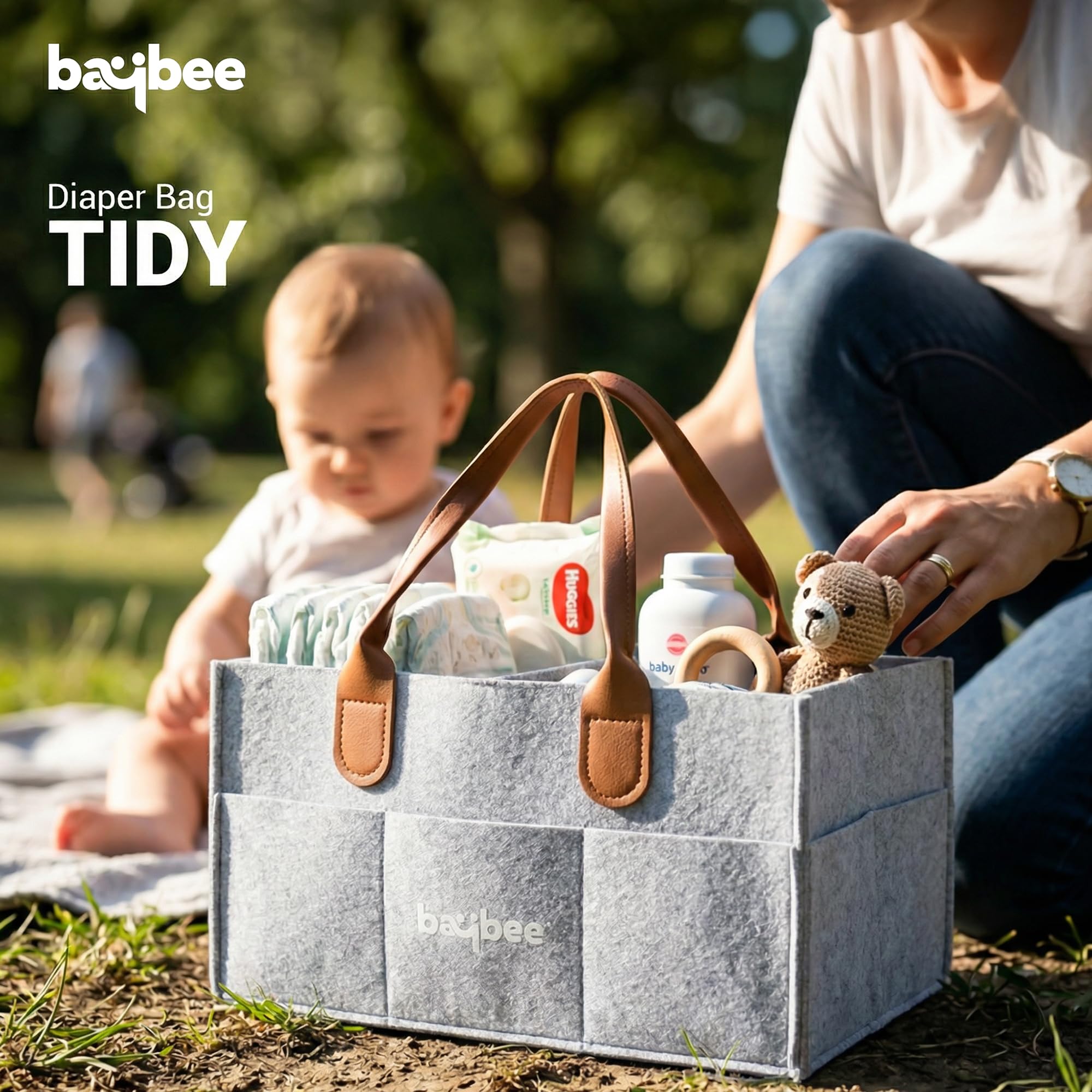 BAYBEE Tidy Stylish & Modern Diaper Bag for Mothers for Travel | Large Capacity Storage Diaper Bag | Strong & Sturdy Baby Organizer Storage | Portable Diapers Caddy Organizer (Light Grey) 1