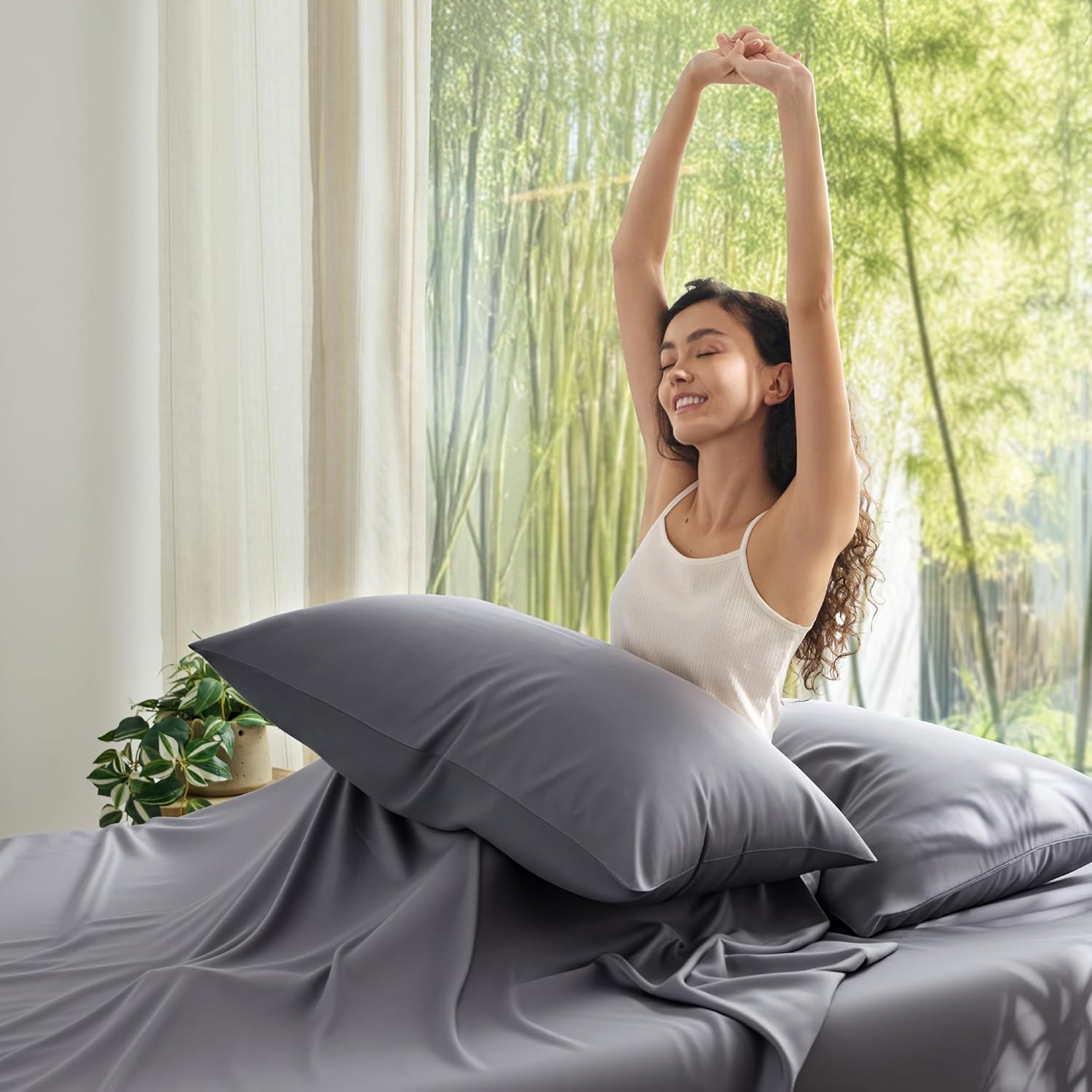 Bedsure Zipper Pillow Cases Queen, Cooling Pillow Cases Queen Size Set of 2, Rayon Derived from Bamboo Cooling Pillowcases for Hot Sleepers, Soft & Breathable Pillow Covers, Dark Grey, 20x30 Inches - Image 8