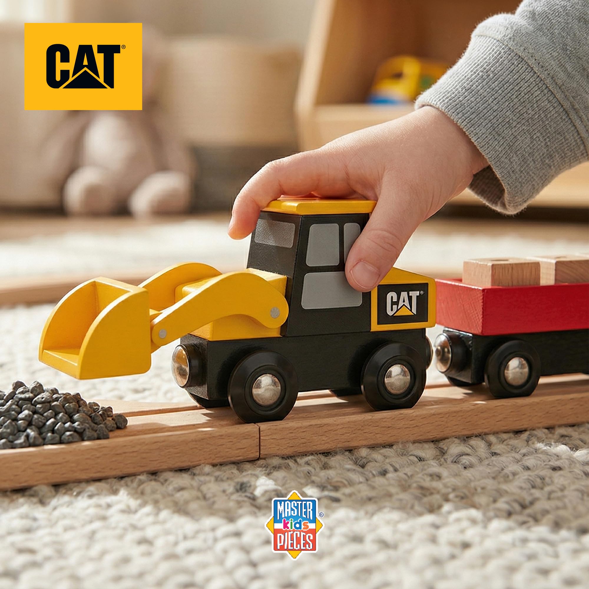 Masterpieces Trenino in legno – Caterpillar Loader – Giocattolo per giovani con licenza ufficiale