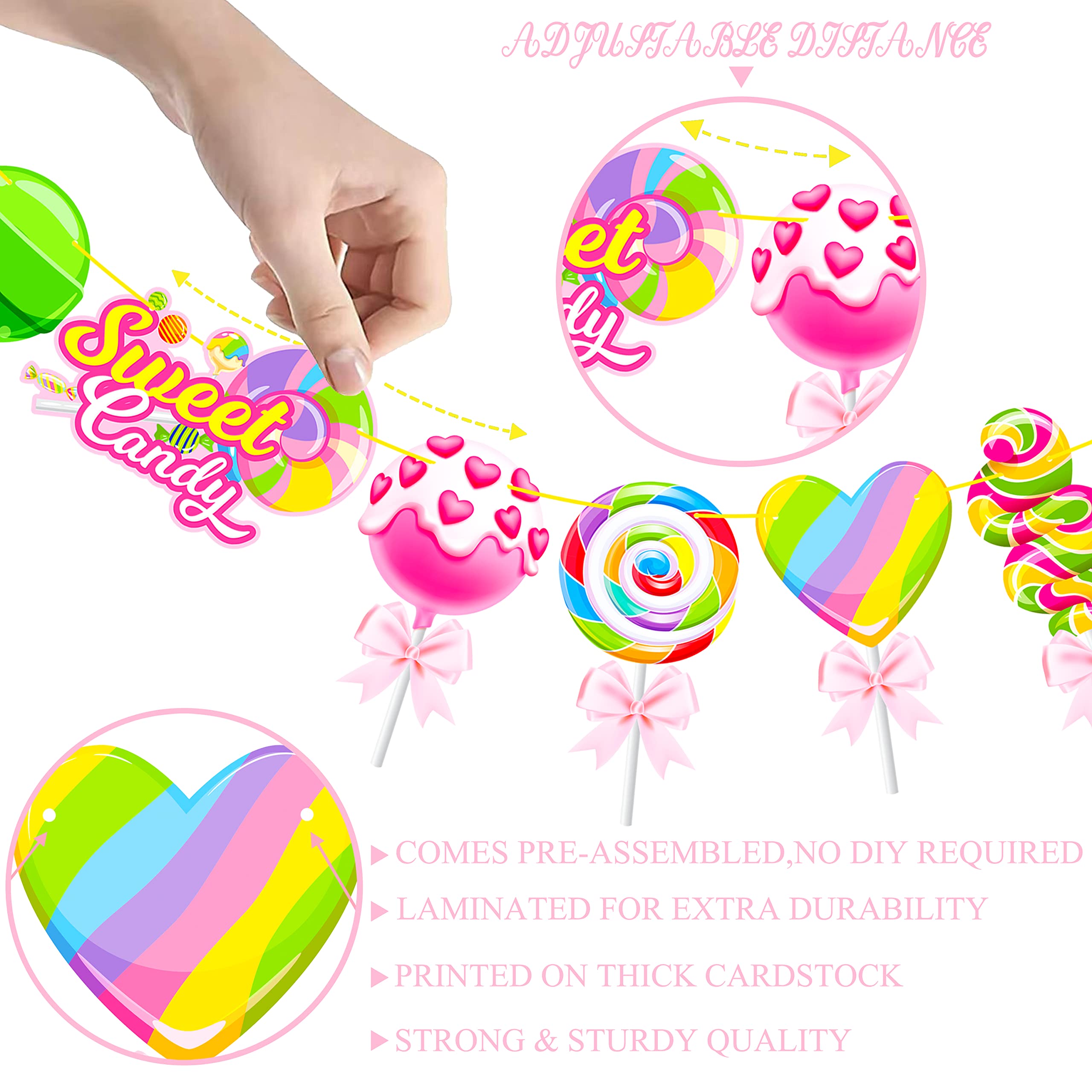 Candyland - Carteles de fiesta de feliz cumpleaños, 3 pancartas recortadas para fiesta de caramelos, decoración de fiesta de piruletas para fiesta de Candyland, suministros de baby shower