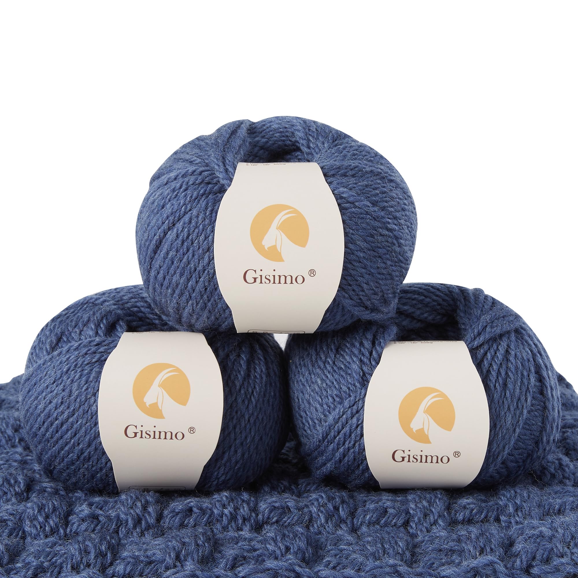100% Merino Wool Yarn, 3-Ply Luxurious and Soft Yarn for Hand Knitting &amp; Crocheting (Navy Blue, 3Balls)