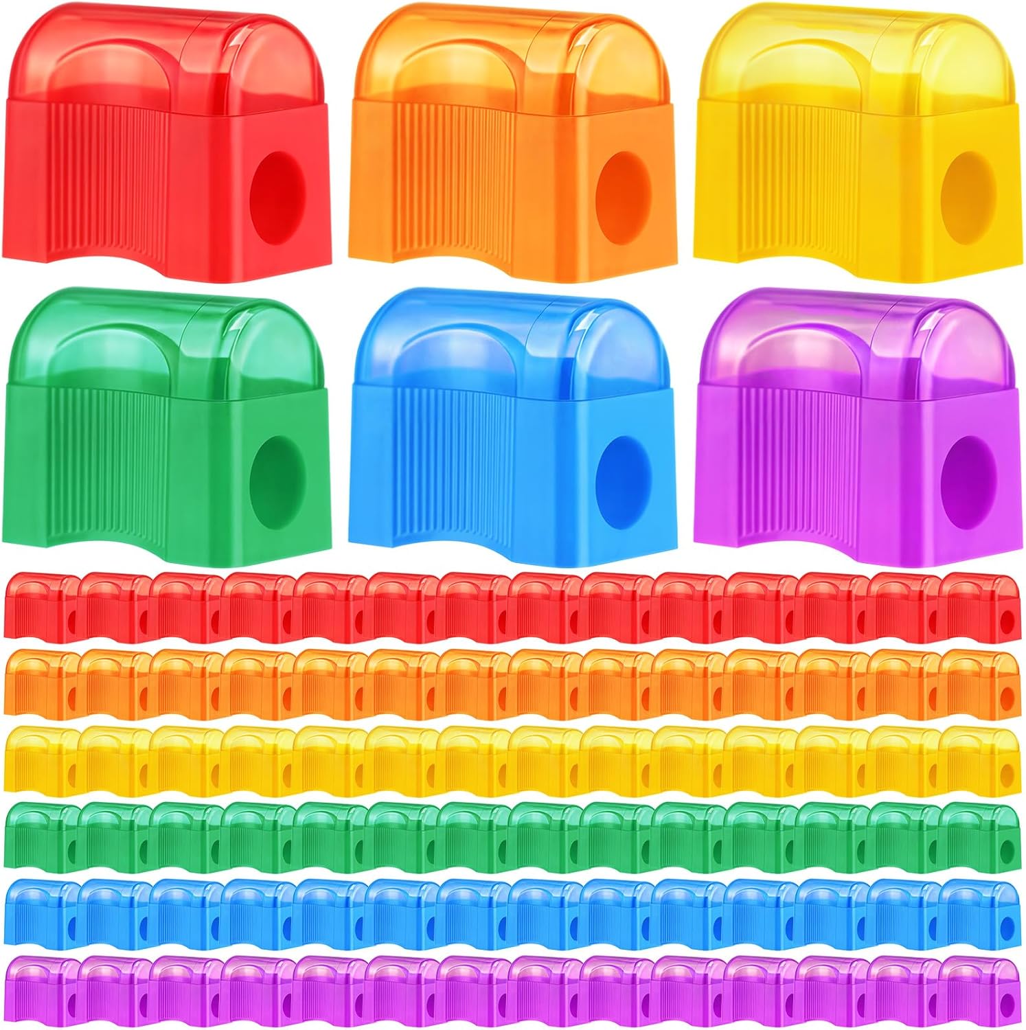 Tenceur 240 Pcs Pencil Sharpener Handheld Bulk Mini Pencil Sharpener with Covers Colorful Round Manual for Back to School Donation Supplies Party Favors, 6 Colors