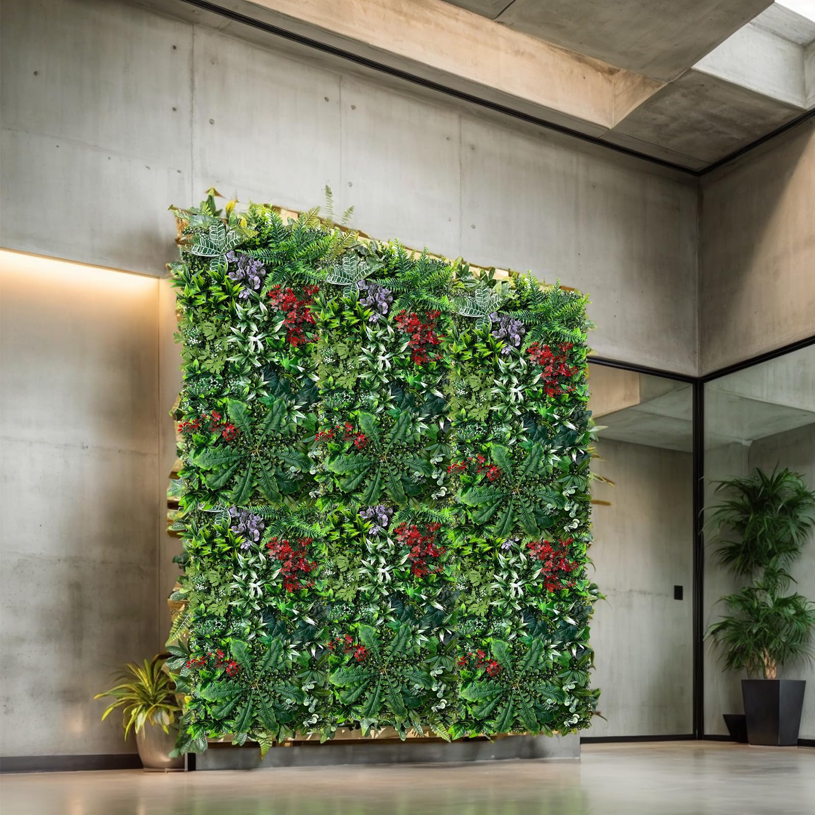 Generisch Künstliches grünes Wandpaneel 50 cm x 100 cm für den Innen- und Außenbereich. Kunstpflanzen-Wandpaneele mit realistischem Grün für Haus, Garten, Büro, Geschäft, Café, Hochzeit (L)