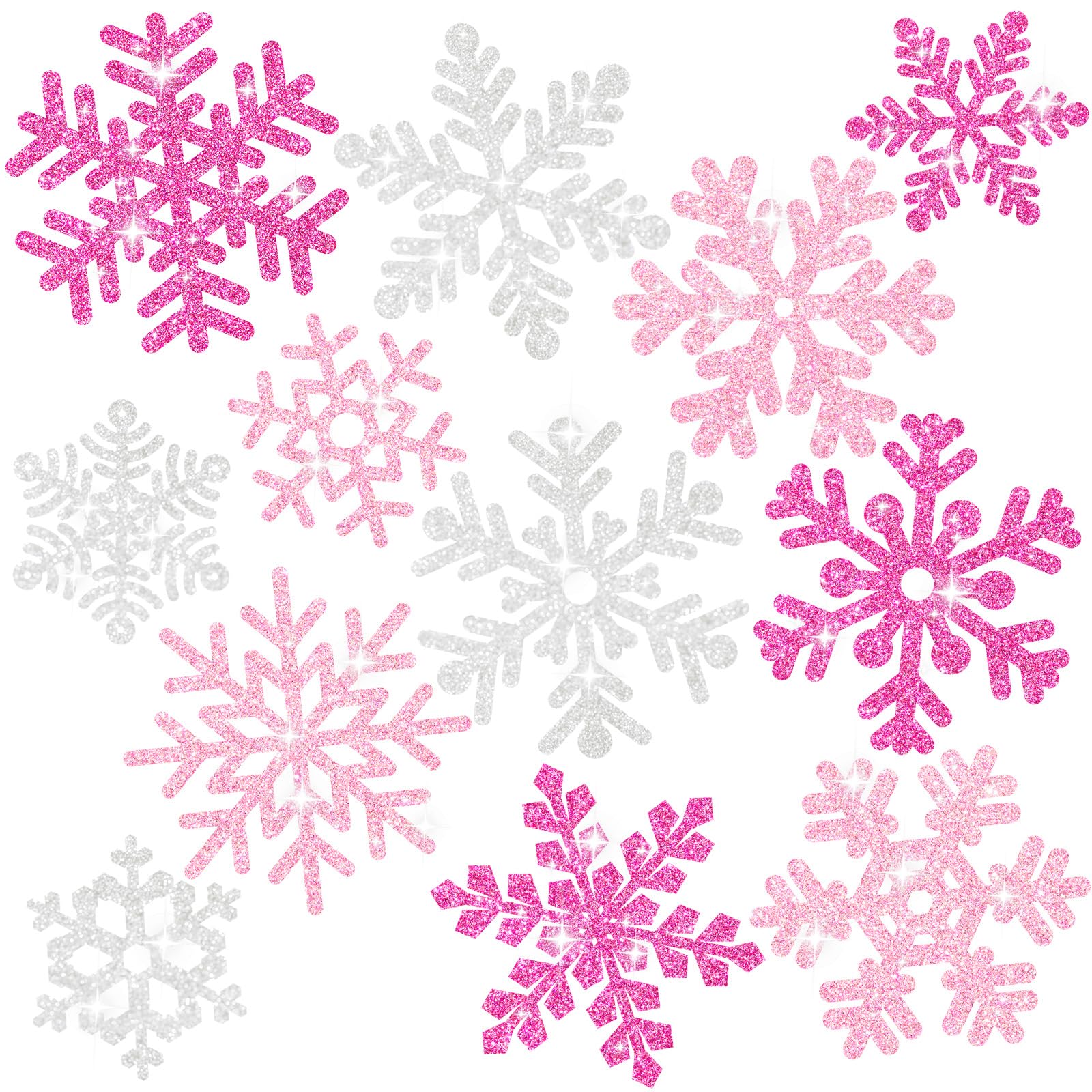 Décoration flocon de neige rose et blanc Whaline en lot de 48 pièces pour intérieur de Noël