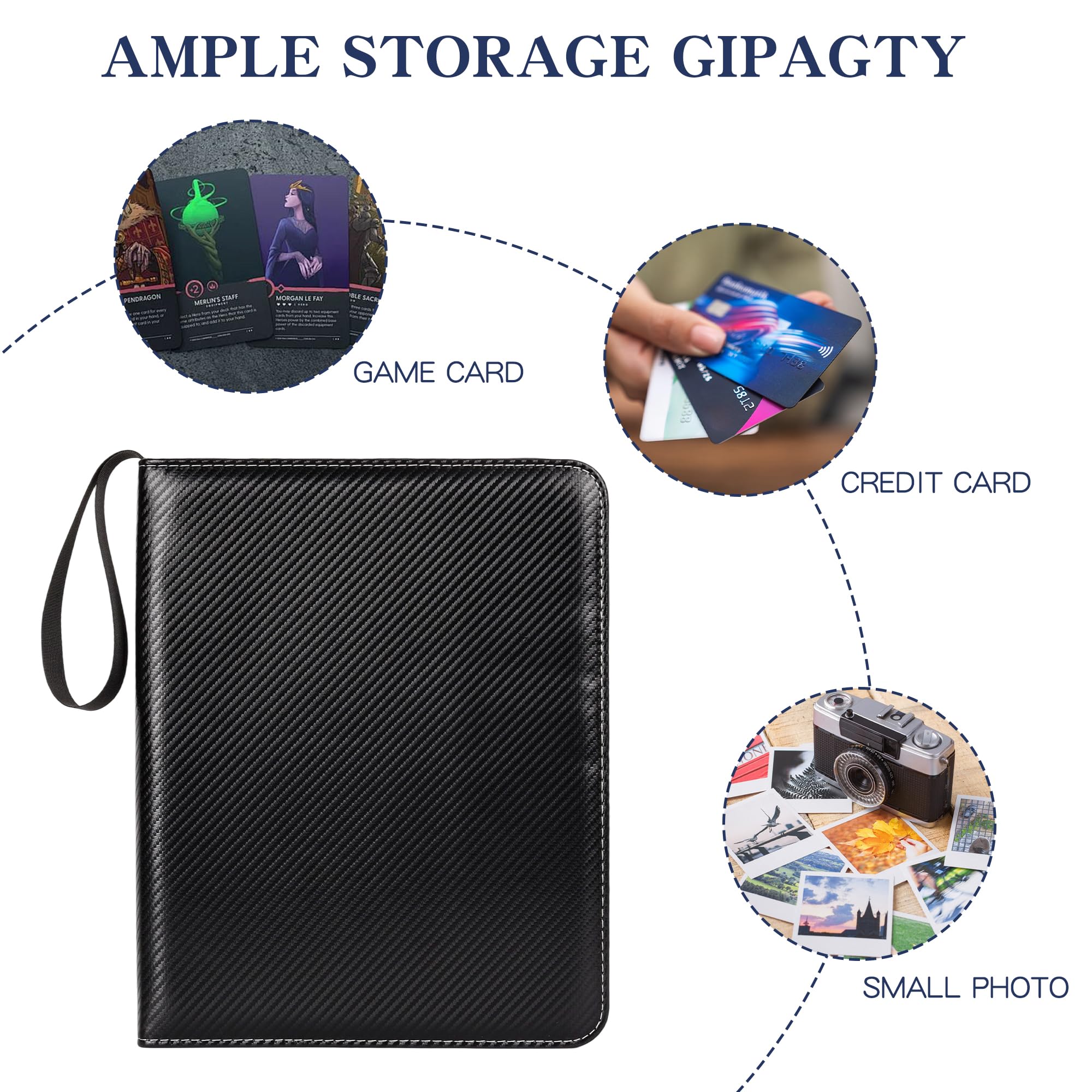Amazon.com: Trading Card Binder Album with Sleeves, Double Sided Pocket  Collection Holder Case for Collectible Albums Card Folder for MTG, TCG,  Sports Cards (Carbon Fiber Black, 9 Pockets) : Toys & Games
