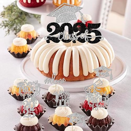 Miniatura 88 de Paquete de 24 adornos dorados para cupcakes de graduación 2025 con purpurina So Proud of You Done Diploma Graduation Cap Cupcake Picks Class of 2025