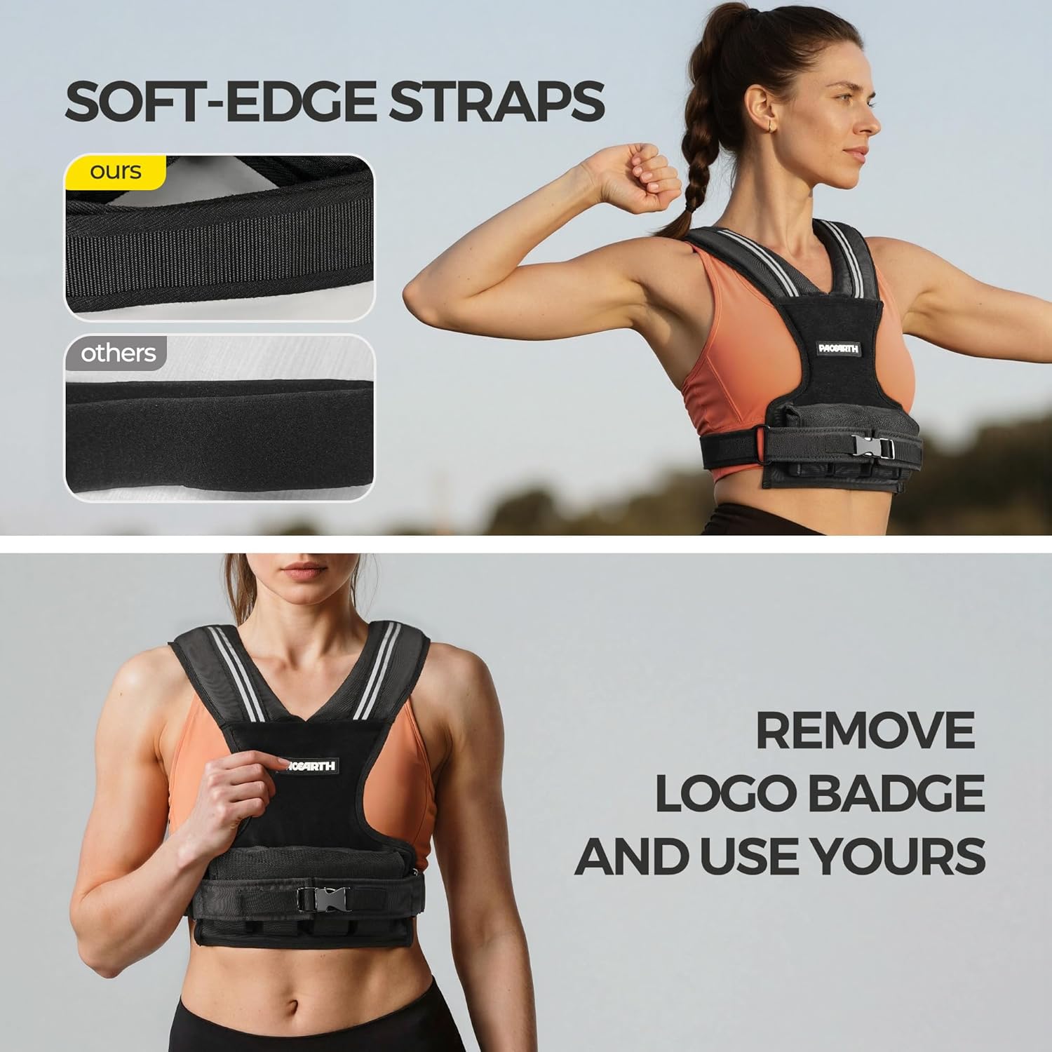 PACEARTH Adjustable Weighted Vest for Men & Woman, 20lb/22lb/35lb/44lb Weight-Adjustable Vest with Add-on Iron Blocks for Hardcore Strength Training, Weight Exercise, CrossFit, Running, Black