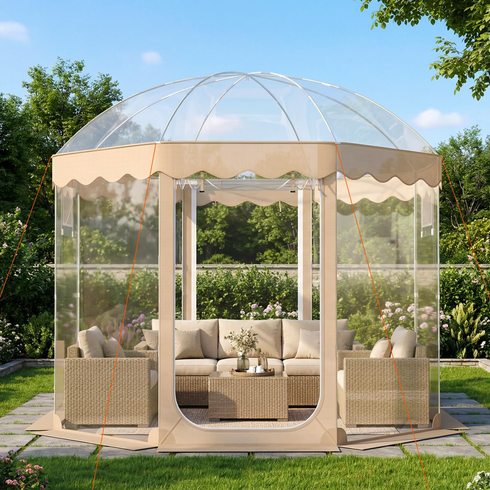 COSTWAY Tienda de Campaña Deportiva para 8-10 Personas, 305 x 305 x 210 cm, Carpa Burbuja Transparente, Panorámico de 540°, Animar, Pescar y Acampar