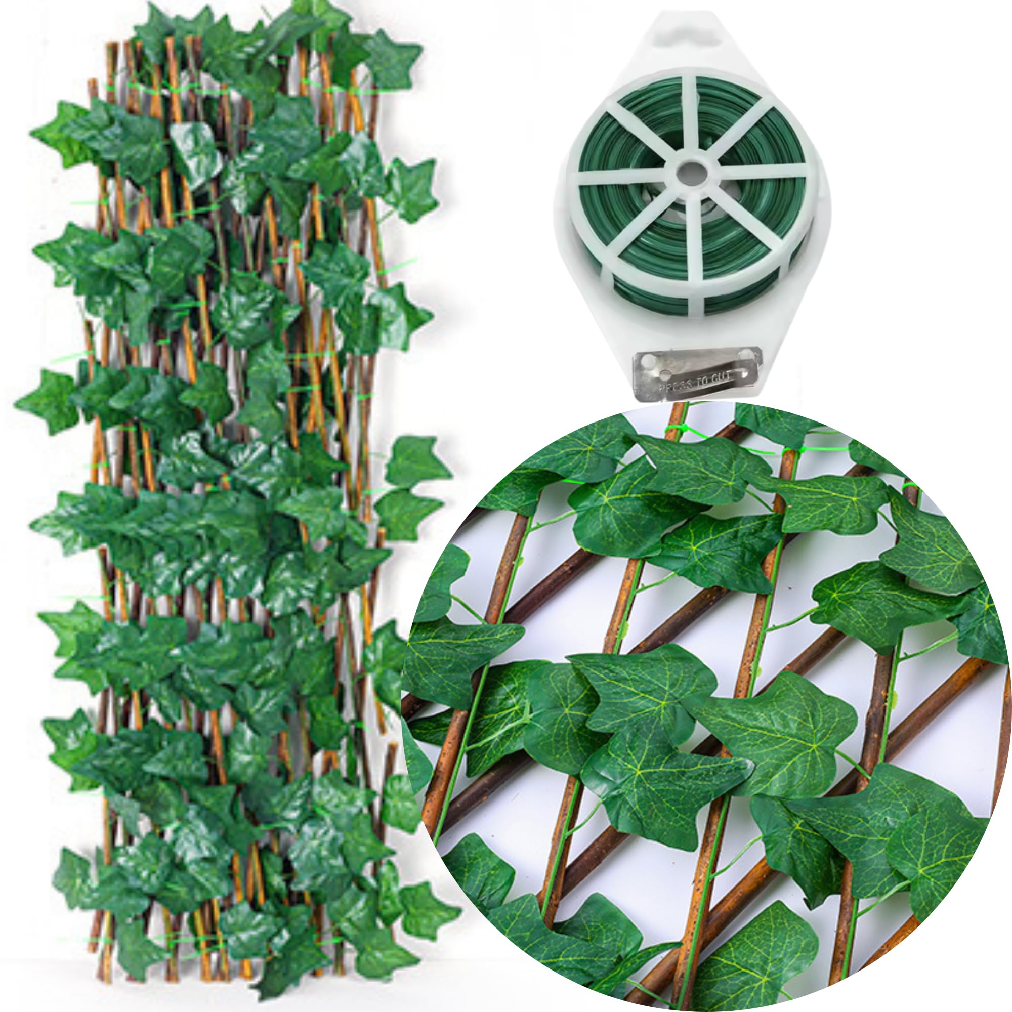 Celosias para Terraza Exterior Extensible 1x2m de Madera y hoja Inspiración Hiedra – Decorativa, Resistente y Versátil – Para Jardín, Balcón y Terrazas – Hasta 3m x 0,6m