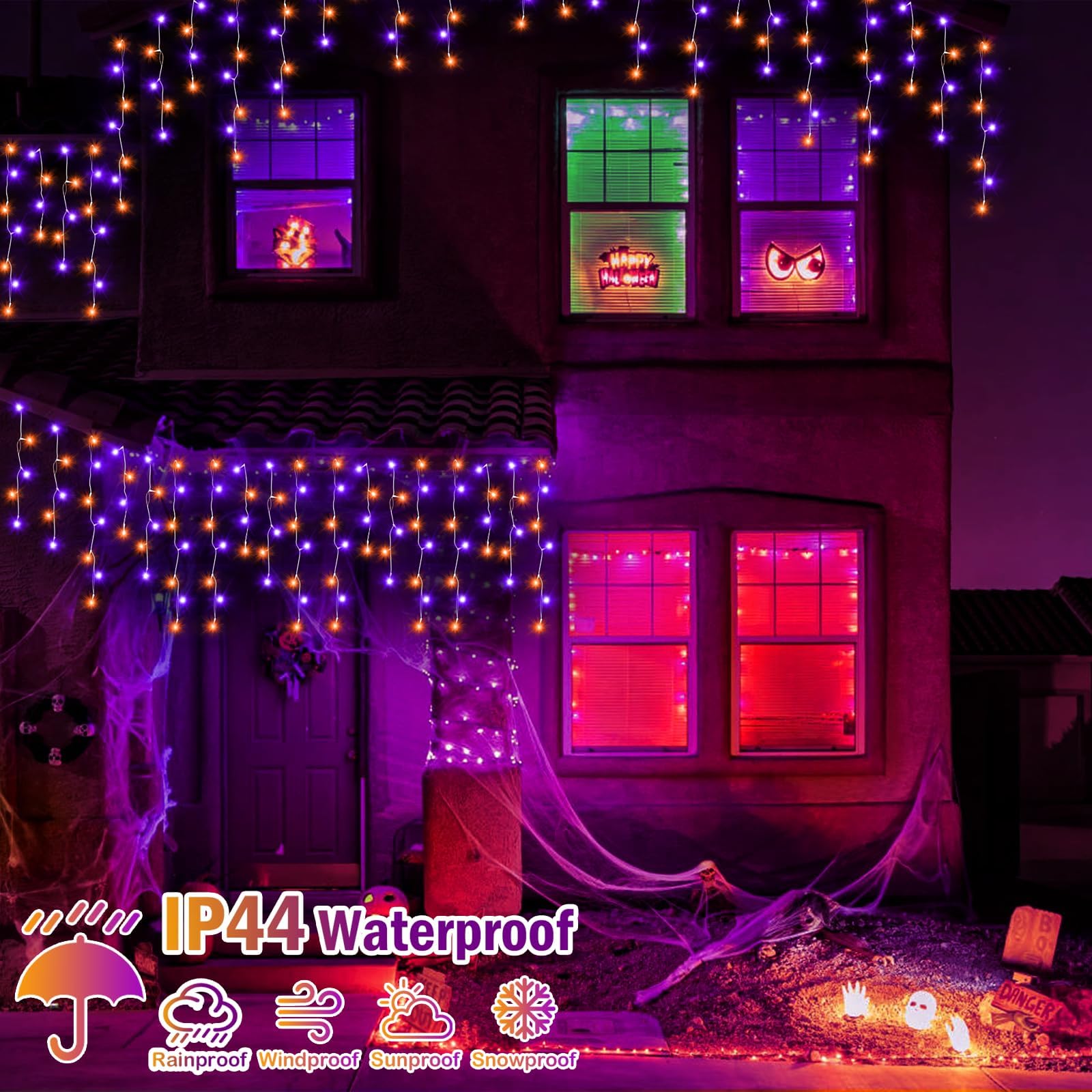 Światła na Halloween, dekoracje zewnętrzne, 480 diod LED, łańcuch świetlny 8 trybów oświetlenia z timerem, pamięć, wodoodporne światło na Halloween, na podwórko, na dach, imprezę, wakacje