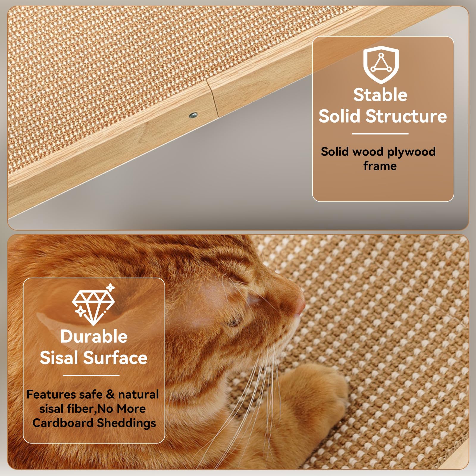 Sisal Katzenkratzer, L-Form 105° Kratzpad, 68 cm hoch Kratzbrett für Indoor-Katzen, Wandmöbelschutz für alle Katzen liegend, Entspannen mit Ballspielzeug