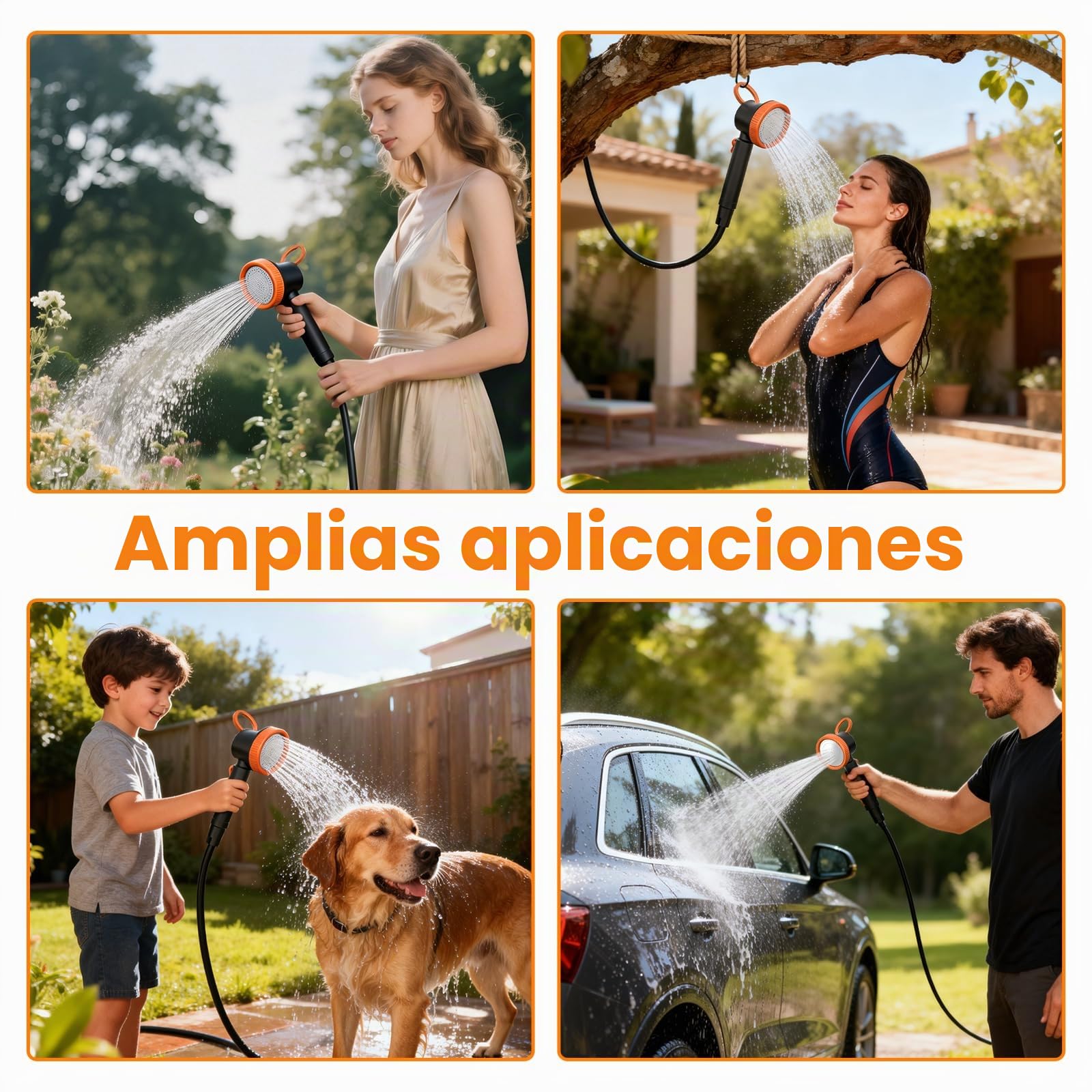 Ducha Portátil de Camping, Bomba Recargable 8000 mAh con Doble Velocidad, IPX8, Pantalla Digital Inteligente - Kit para Exteriores Ideal para Viajes, Lavado de Coches y Baño de Mascotas