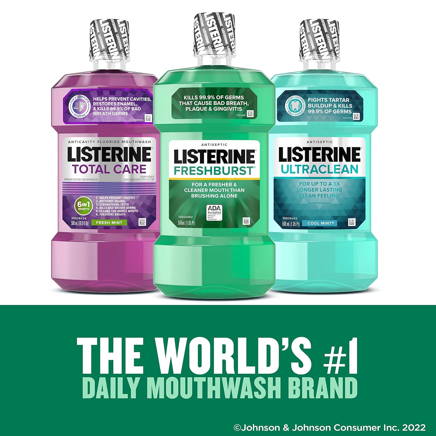 Listerine Freshburst Antiseptic Mouthwash with Germ-Killing Oral Care Formula to Fight Bad Breath, Plaque and Gingivitis, 500 mL, Pack of 2 : Everything Else