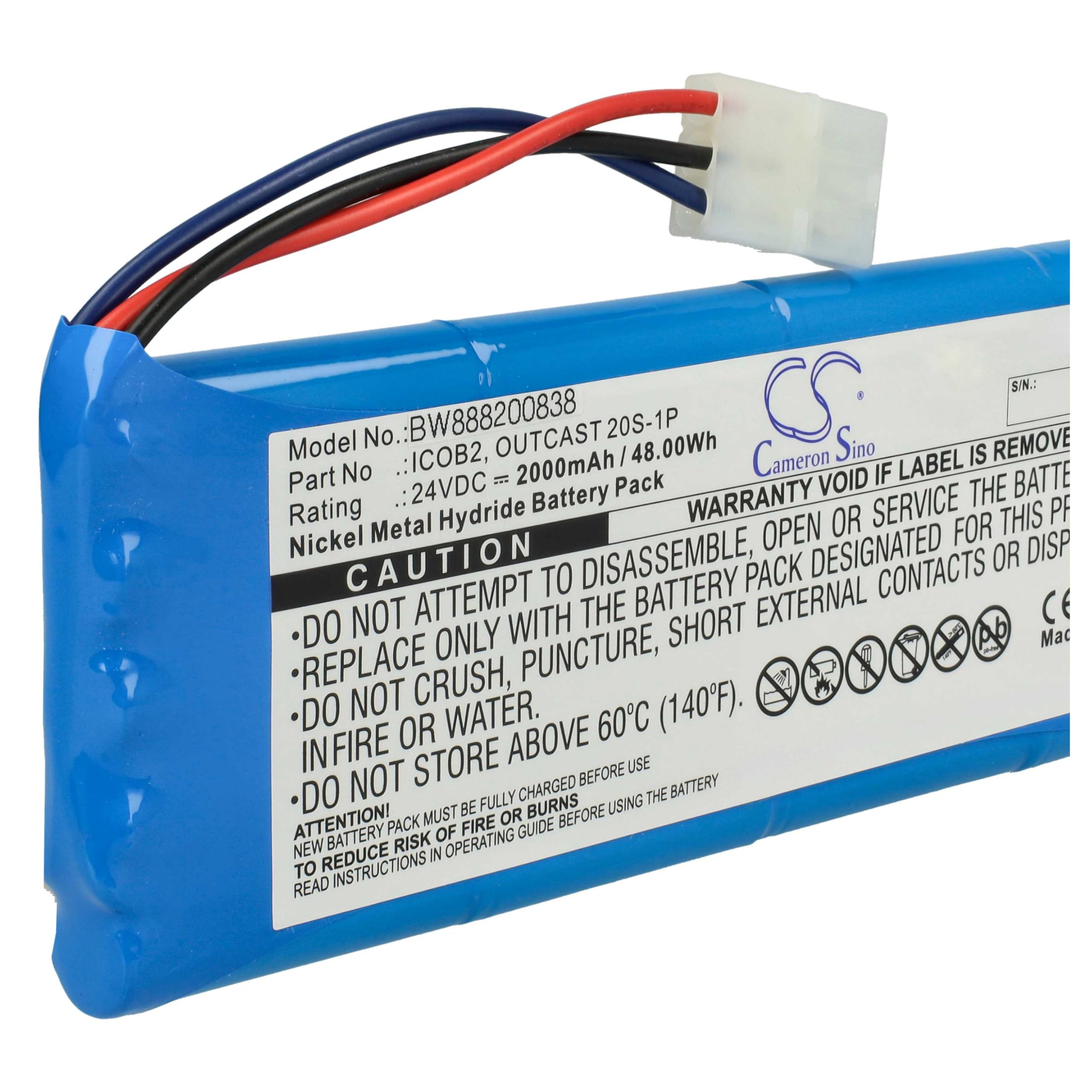 vhbw Batterie Compatible avec Soundcast Outcast ICO420, ICO421 Haut-parleurs, Enceintes portatives (2000mAh, 24V, NiMH)