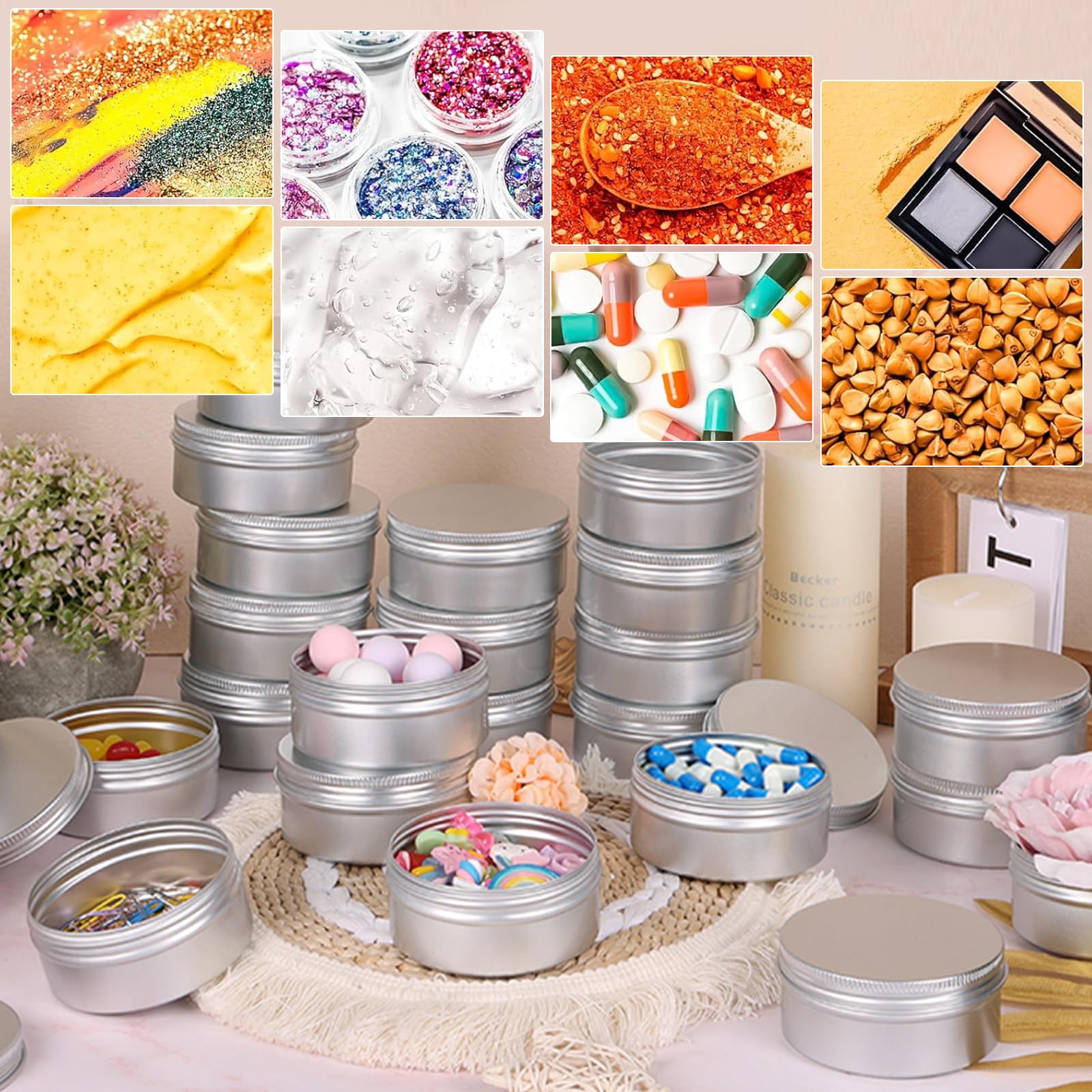 Lot 12 Pots Aluminium 50 Ml Avec Couvercle – Contenants Cosmétiques & Bougies Voyage – Argent Métal Réutilisable