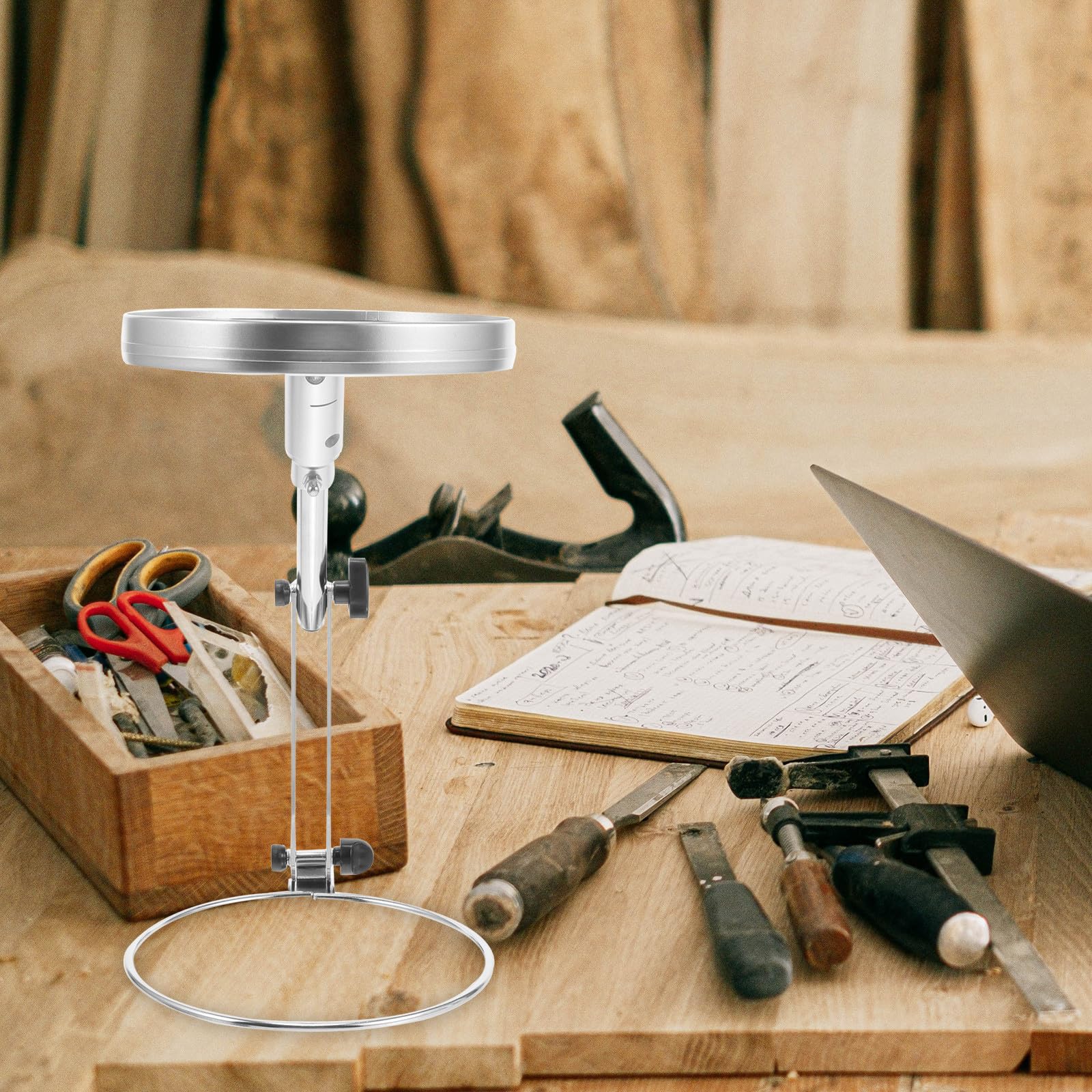 Faltbare LED Schreibtischlupe mit Licht Freihändig Leichtes Vergrößerungsglas aus Acryl und Metall Abnehmbarer Griff zum Weben und Malen