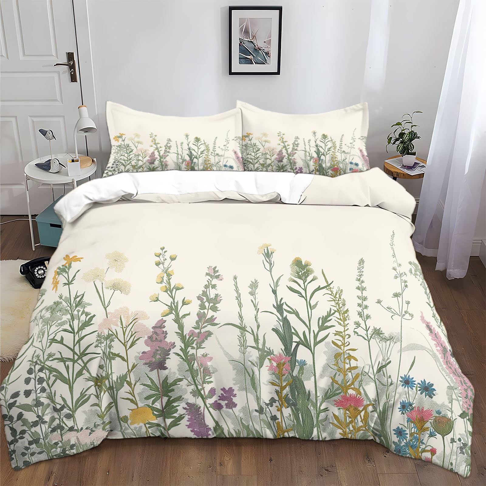 XCQHZYQ Bettwäsche 180x200 cm Retro Blumen Beige Bettbezug Set 3teilig Polyester Baumwolle Deckenbezug Bettgarnitur Bettbezüge mit Reißverschluss Küche, Haushalt & Wohnen