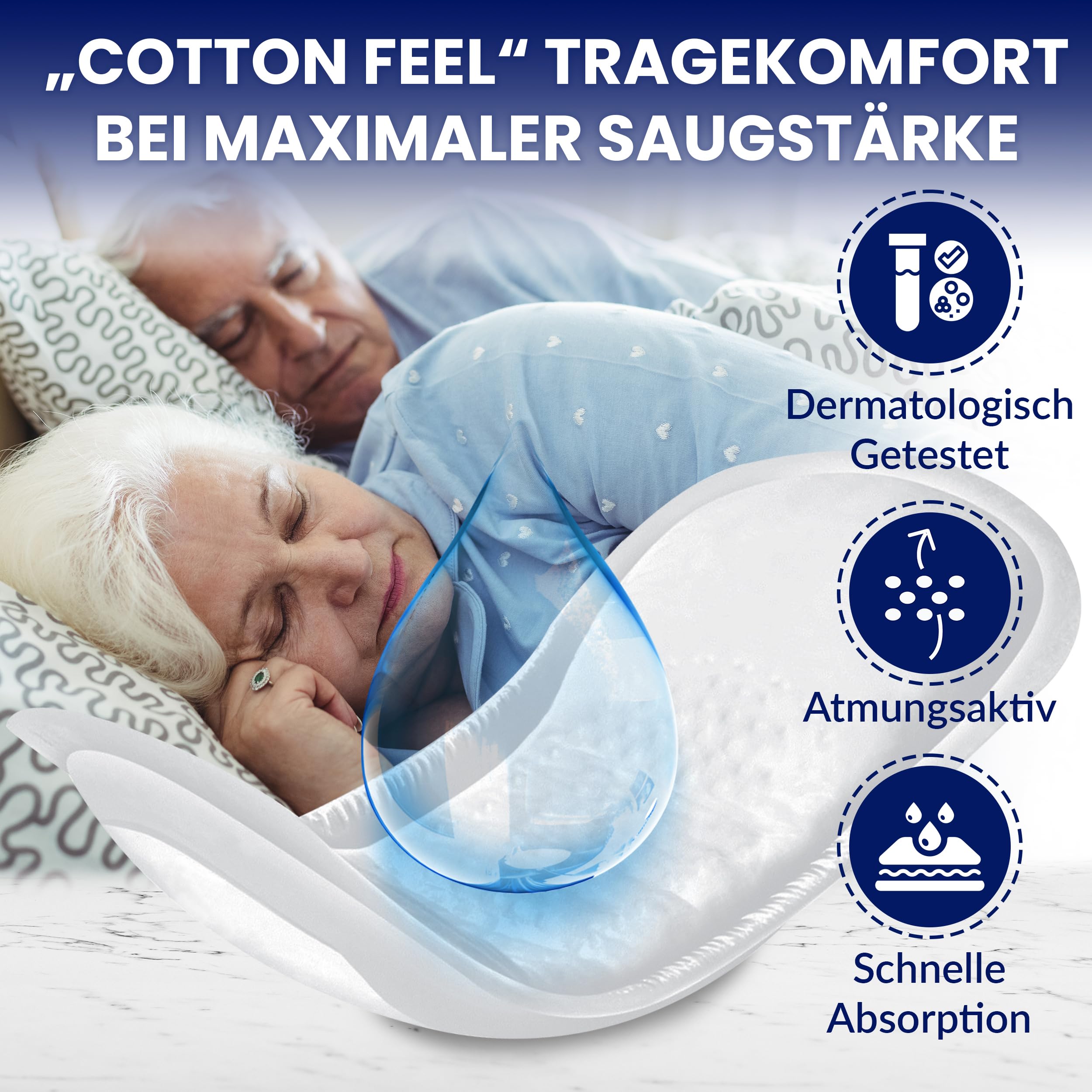 KERA® Inkontinenzeinlagen für Damen extra stark – MAXI saugstarke Hygieneeinlagen für Damen bei mittlerer bis starker Blasenschwäche – diskrete Inkontinenzeinlagen für die Nacht (3 x 16 Stück)