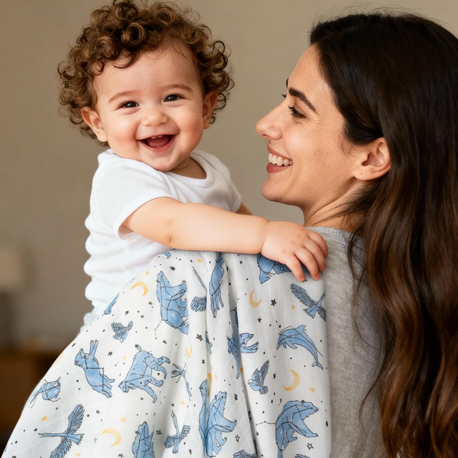 GLLQUEN BABY Muslin Swaddle Blankets 4-Pack Breathable Receiving Blankets (35" x 40") Soft Baby Blankets for Girls and Boys Newborn Essentials Muslin Burp Cloths Swaddle Wrap Baby Gift(Star)