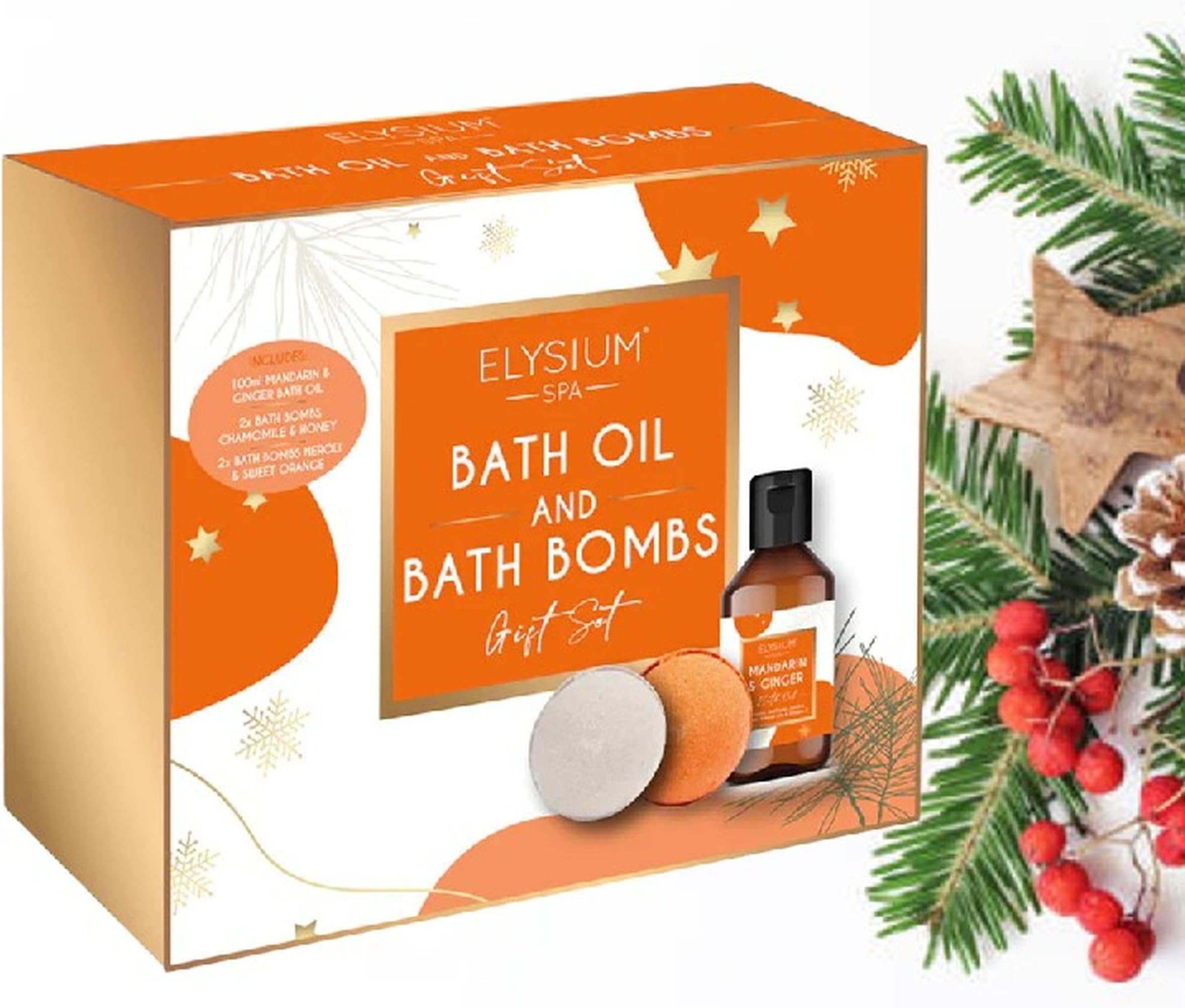 Bath Oil & Bath Bomb Gift Set Mandarin & Ginger Honey Neroli Scent Elysium Spa