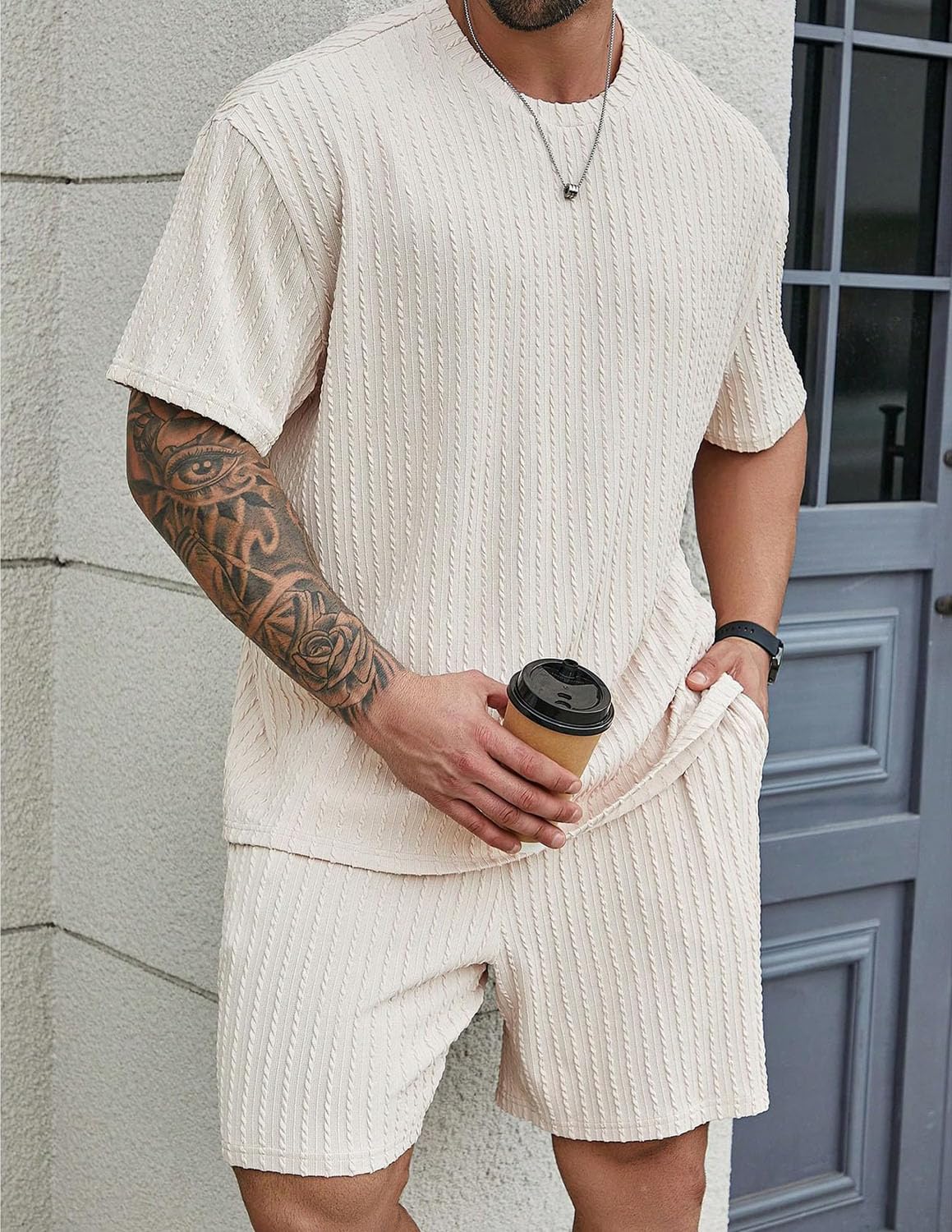 Conjunto Verano Hombre 2 Piezas Camiseta+Shorts Chándal Hombres Verano con Bolsillos para Fútbol Baloncesto Tenis Jogging