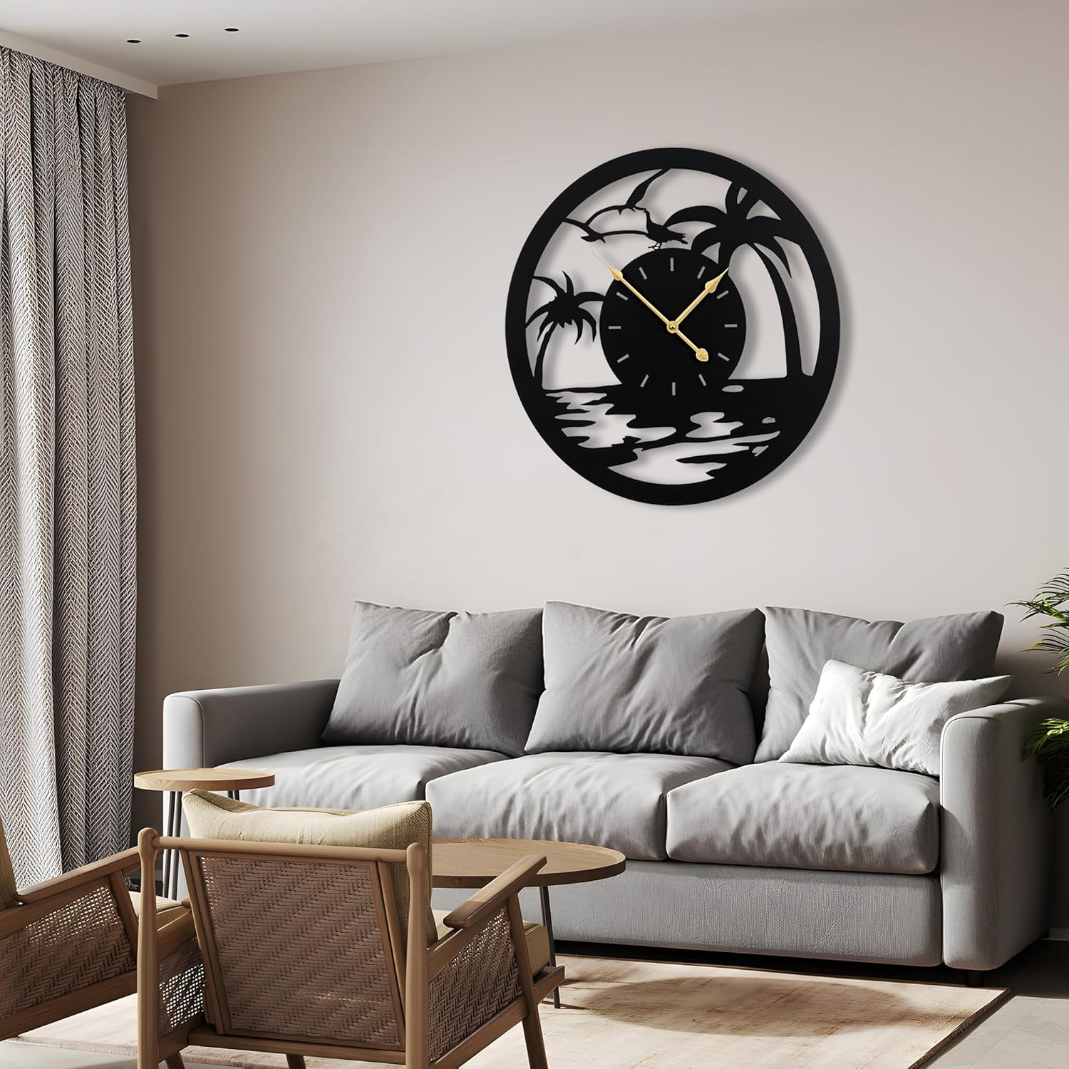 24inches/60cm Large Wall Clocks Battery Powered No Ticking Silent Round Black Modern Unique Metal Wall Clocks Suitable Living Room Kitchen Bedroom Fireplace Office Farmhouse。