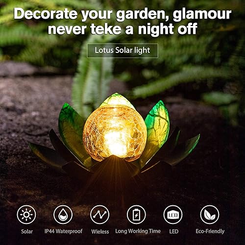 Miniatura 5 de Huaxu Luz solar al aire libre de cristal de metal decorativo impermeable jardín luz LED flor de loto lámpara de mesa