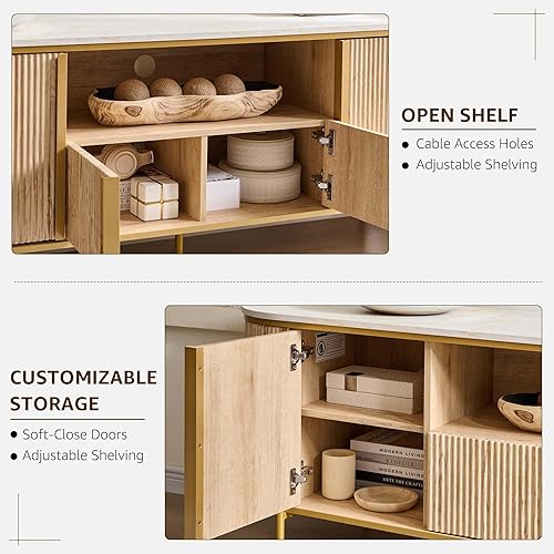 Miniatura 4 de OKD - Soporte de TV 70 pulgadas, moderno centro de entretenimiento, televisores hasta 80 pulgadas, consola de TV, tapa de mármol sintético, perfil