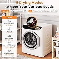 Vista 2 de Zynkez Secadora de ropa portátil de 2.5 pies cúbicos, secadora eléctrica compacta de 1400 W con bañera de acero inoxidable, carga frontal, 5 modos