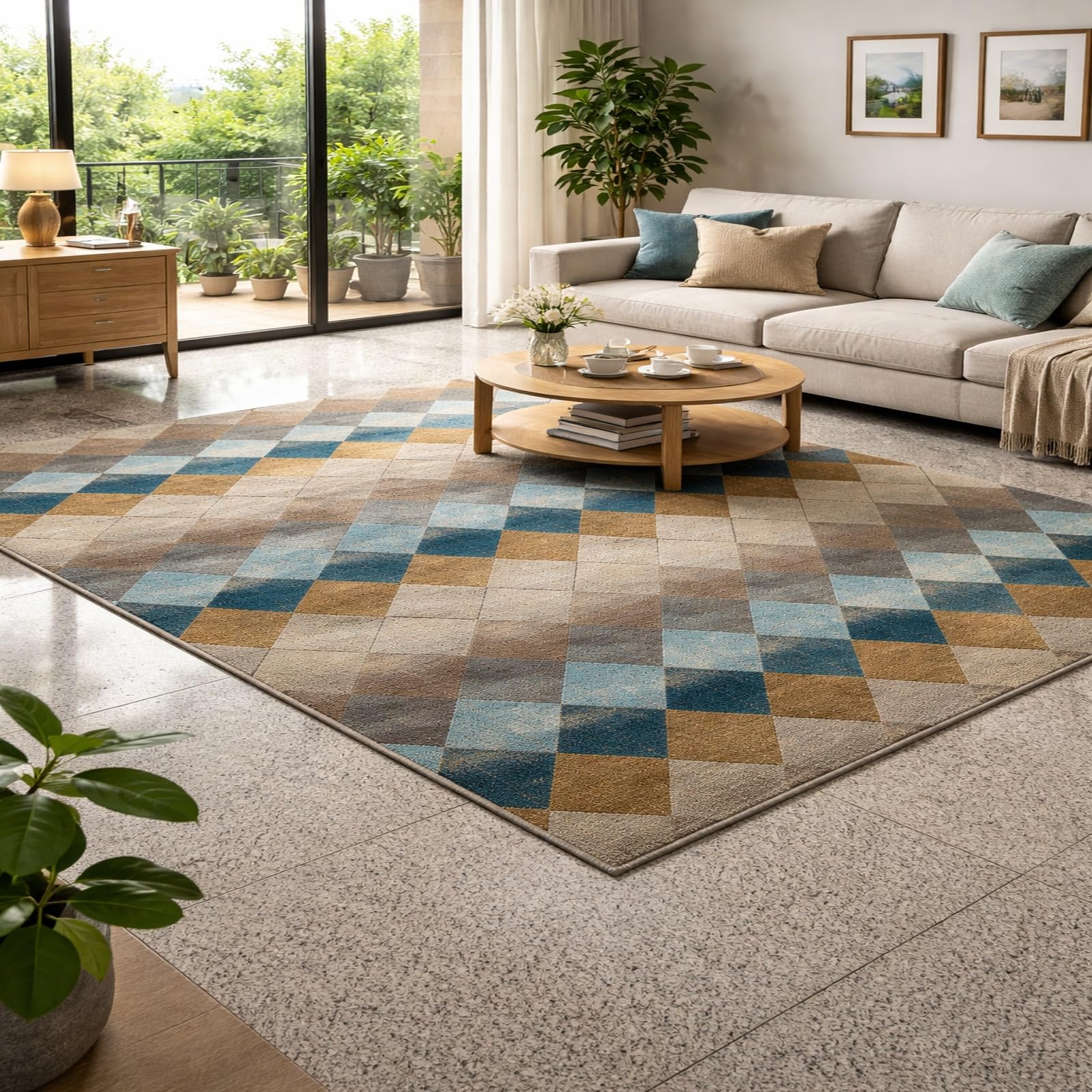 Alfombras para sala de estar y pasillos modernos Rururug decoración geométrica lavable