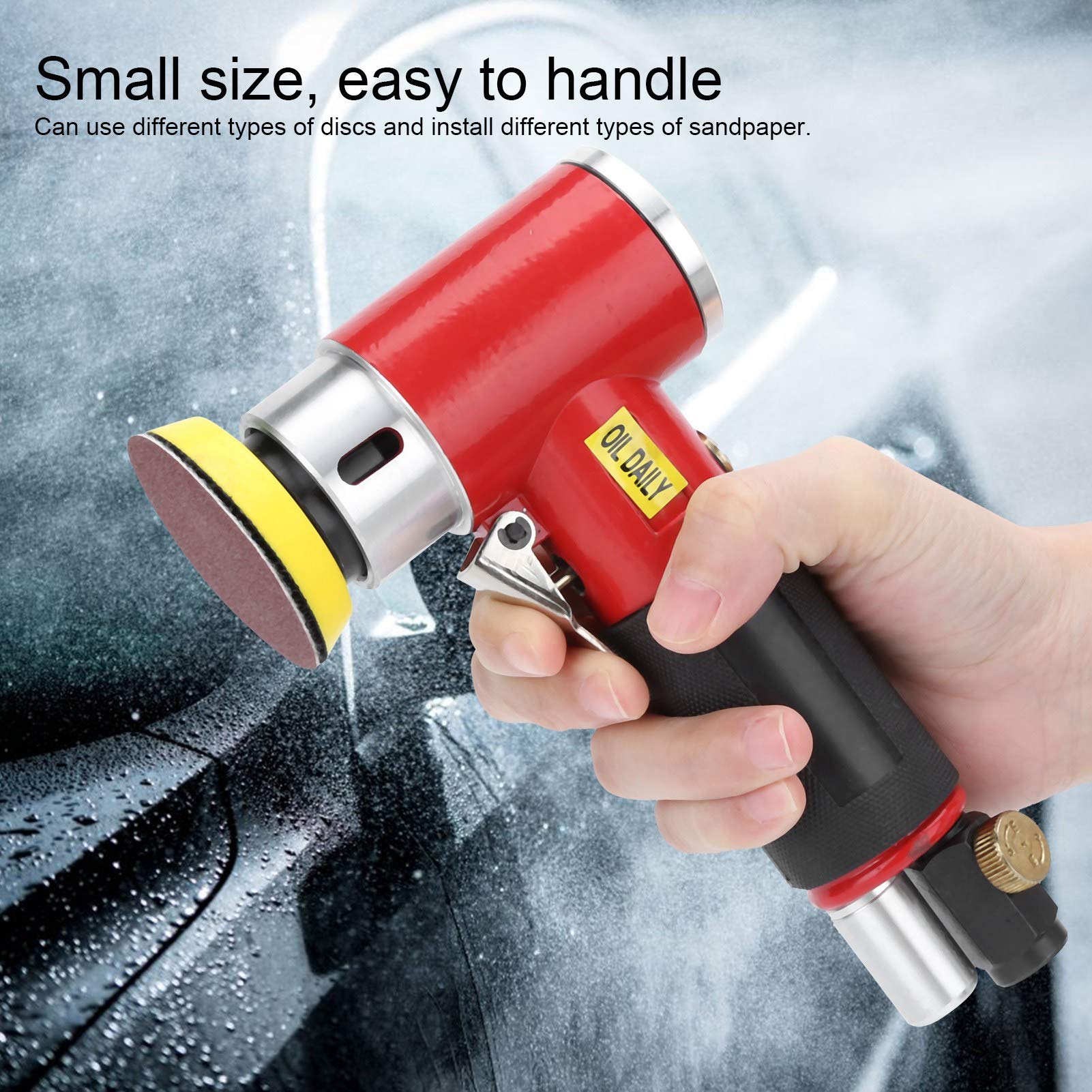 Mini lijadora neumática excéntrica, lijadora de aire con almohadilla de gancho y bucle, herramienta de pulido de 16000 RPM para carrocería de automóvil, carpintería y detalles de metal (2-3 pulgadas