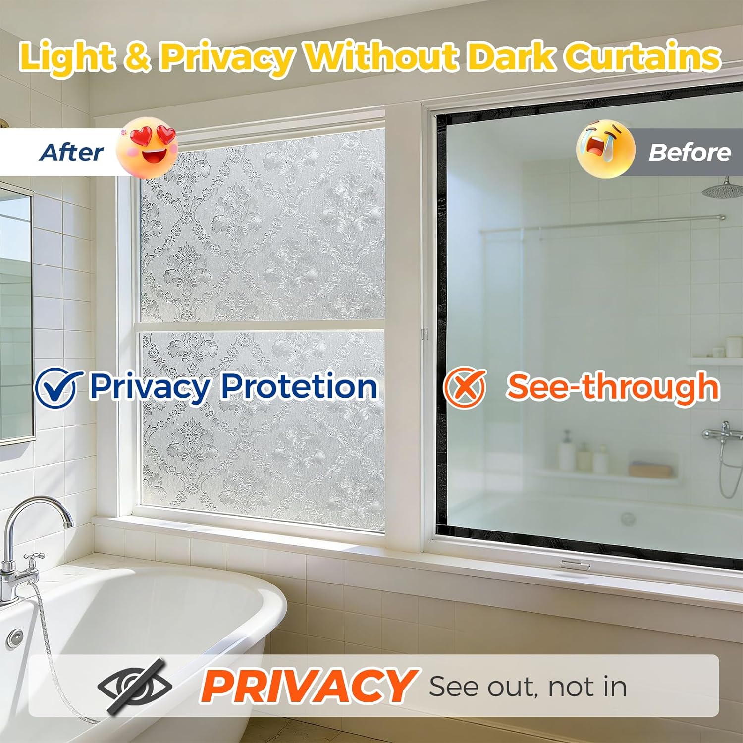 Window Privacy Film Decorative for Front Door, Bathroom Static Cling Stained Glass Sticker Opaque Heat Control UV Blocking Non-Adhesive for Home Windows 35.4 x 78.7 inches Damask