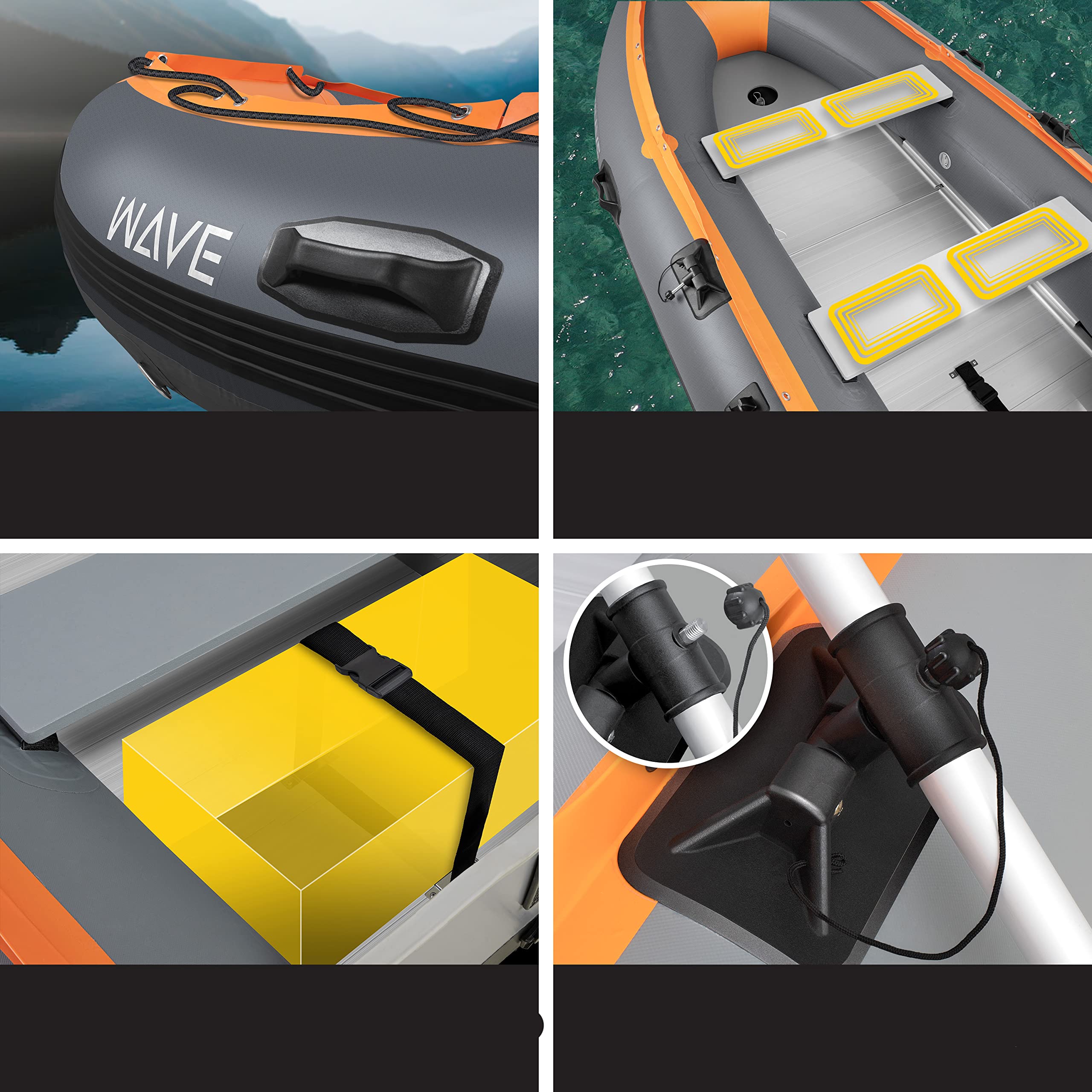 KESSER® Embarcación neumática de 3,20 m para 4 Personas, PVC, Apta para Motor de Olas, con 2 Bancos, Suelo de Aluminio, Remo, Bomba, Kit de Reparación, Bolsa, Hinchable