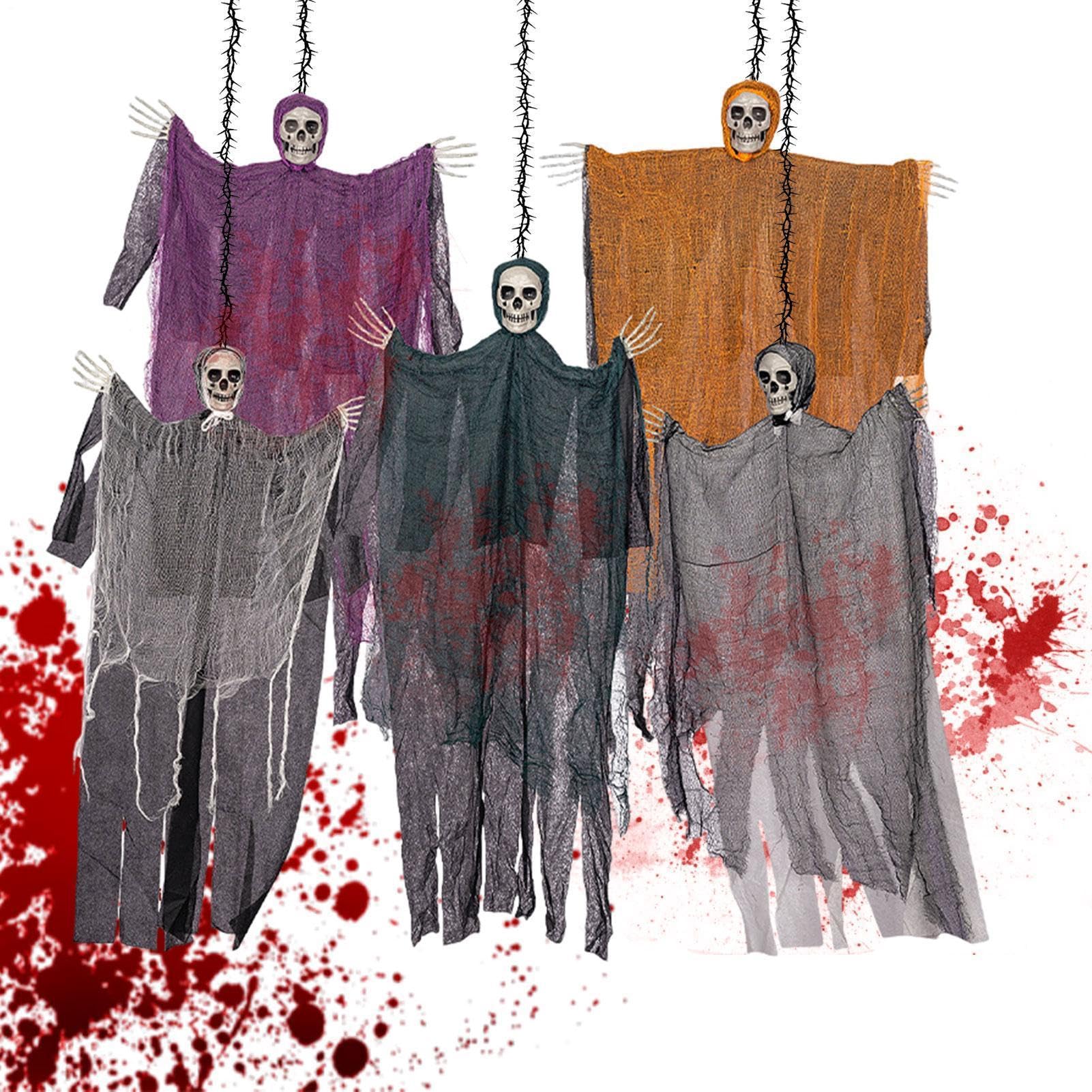 Decorazioni Halloween Spaventose 5 Oggetti Inquietanti Fluttuanti Per Feste | Decorazioni Scheletri Paurosi Per Casa Infestata, Cimitero, Giardino, Cortile, Albero, Finestra,