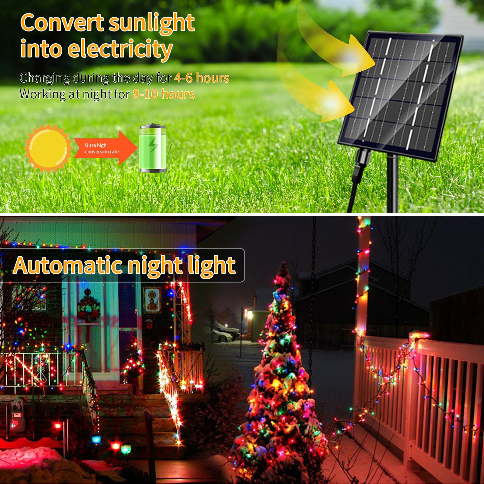 Kelenpro 1 Pezzi Catena di Luci Solari per Esterni, 60M 600LED Catena Luminosa Esterno Solare, Luci Solari da Giardino 19 Modalità IP65 Luce Esterno Decorazioni per Giardino,Natale,Matrimonio-Colore