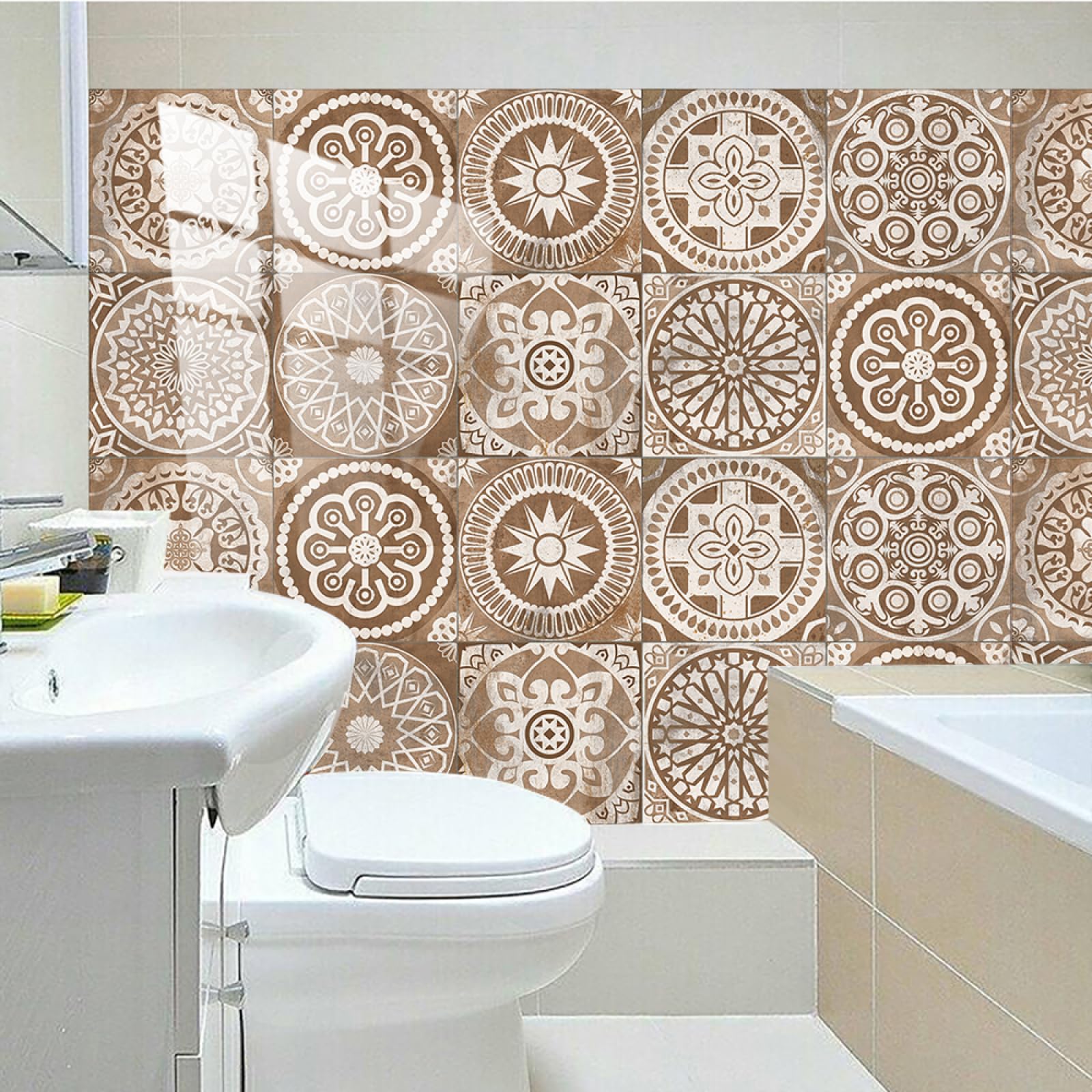 Stickers Muraux Mandala Vert Émeraude Credence Adhesive Pour Cuisine Pvc Imperméable Stickers Cuisine Carrelage Adhesif Mural Salle De Bain Autocollant Mural Papier Peint Salon 15x15cm/24 Pièces